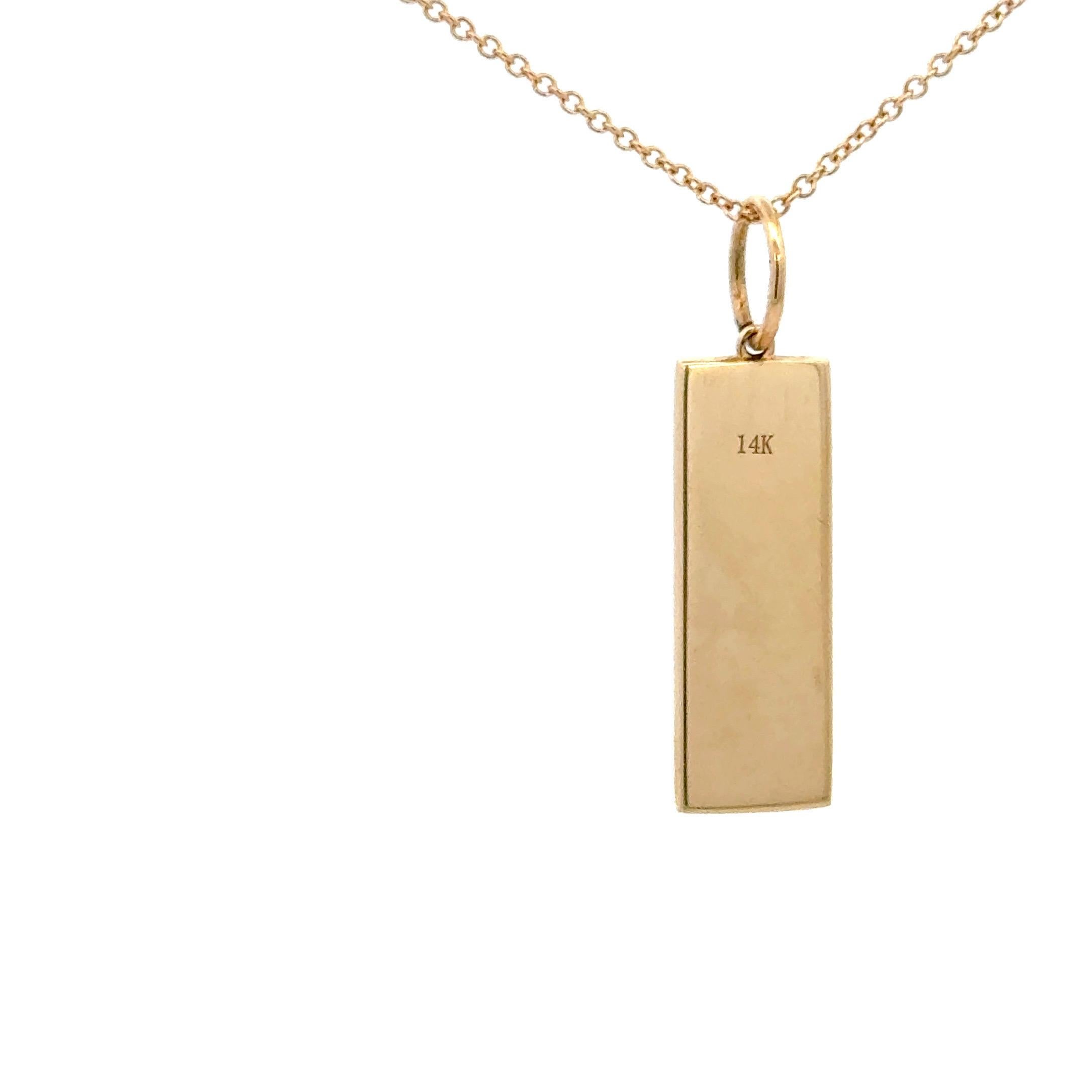 Taille ronde Pendentif breloque en or jaune 14 carats avec chaîne en forme de barre de chien I Love You Diamond 0,19 carats en vente