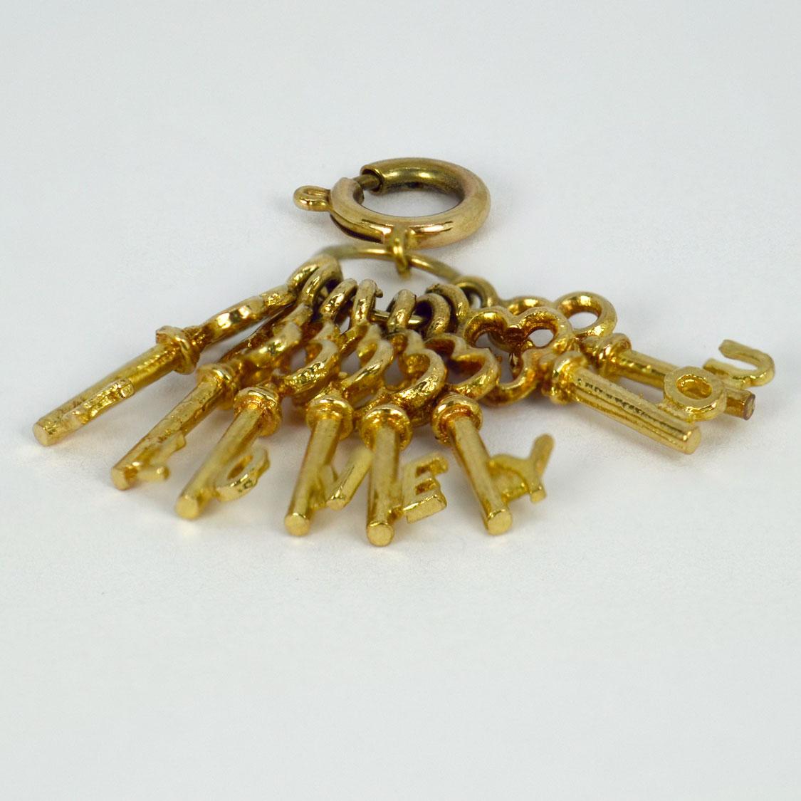 I Love You Keys 9K Yellow Gold Charm Pendant In Good Condition In London, GB