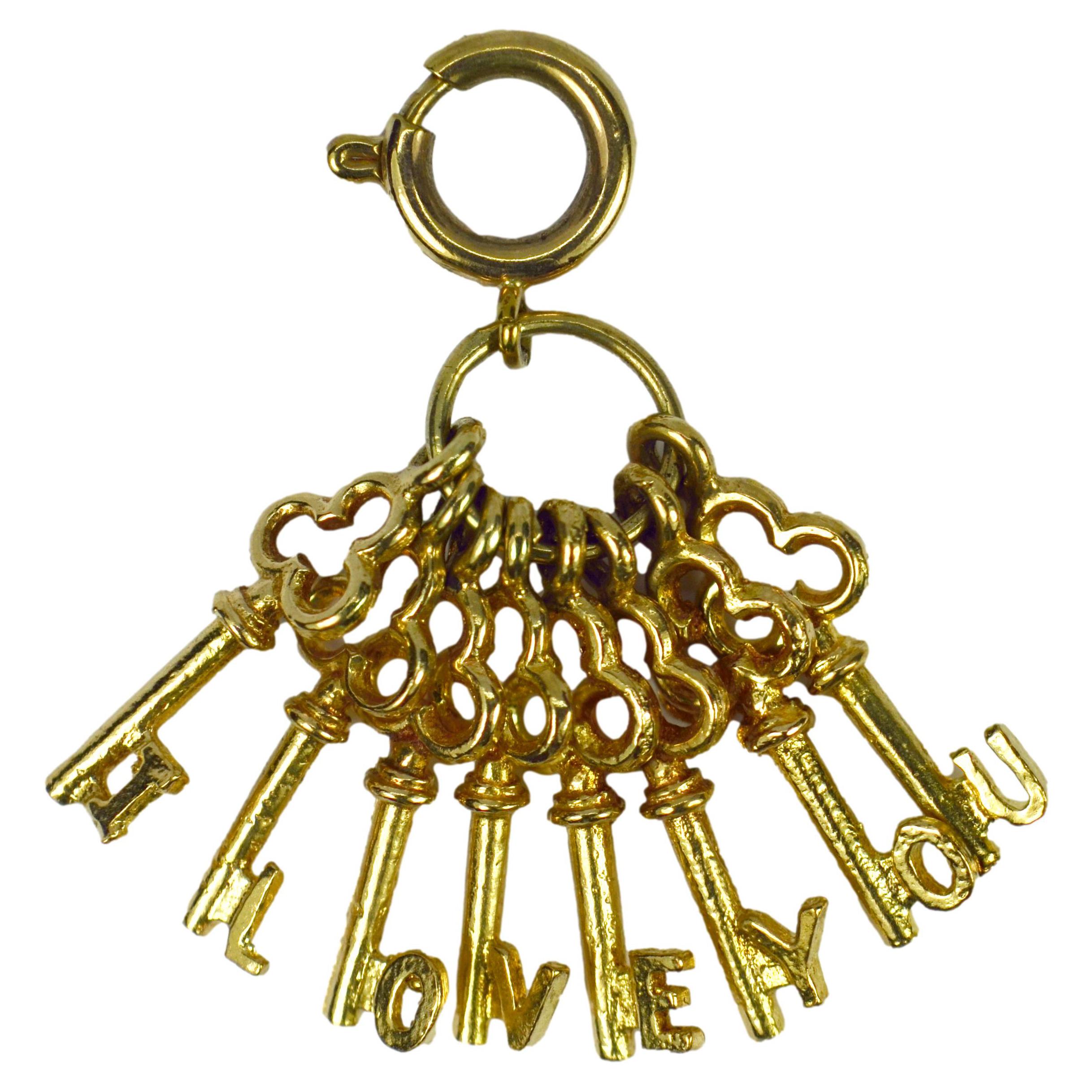I Love You Keys 9K Yellow Gold Charm Pendant