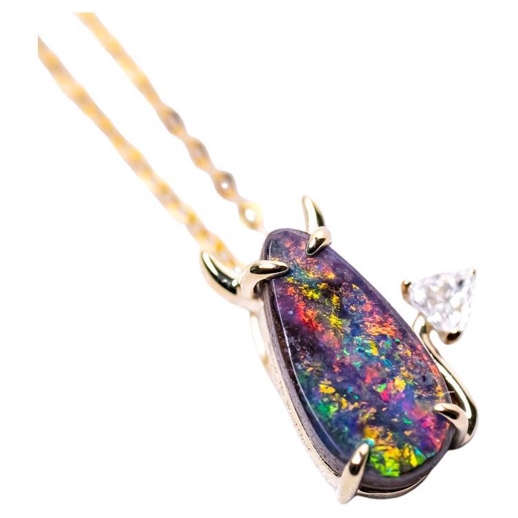 I Love You, Little Devil - Australian Boulder Opal Diamond Pendant Necklace 18K For Sale