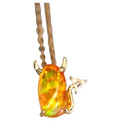 I Love You, Little Devil - Fire Opal Diamond Necklace 18K Yellow Gold