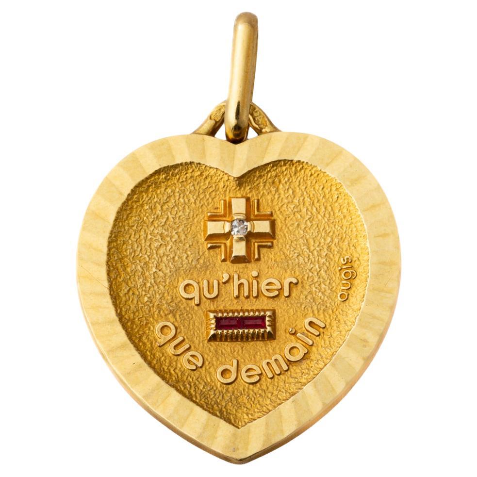 "I Love You More" Vintage French 18Kt Heart Love Pendant by Augis