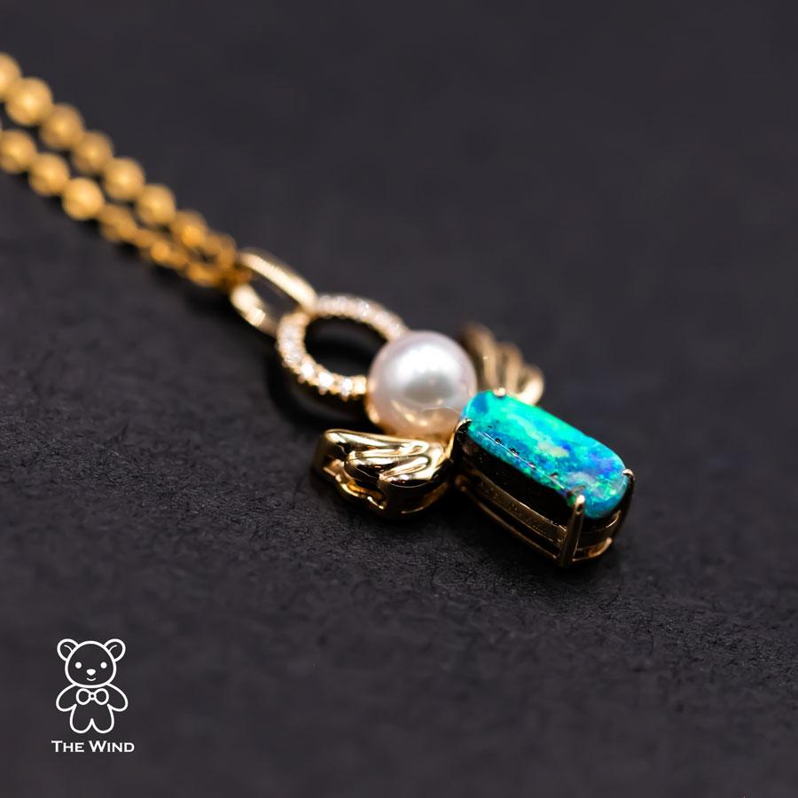 Brilliant Cut I Love You, My Angel! Boulder Opal Pearl Pendant 18K Yellow Gold with Diamonds For Sale