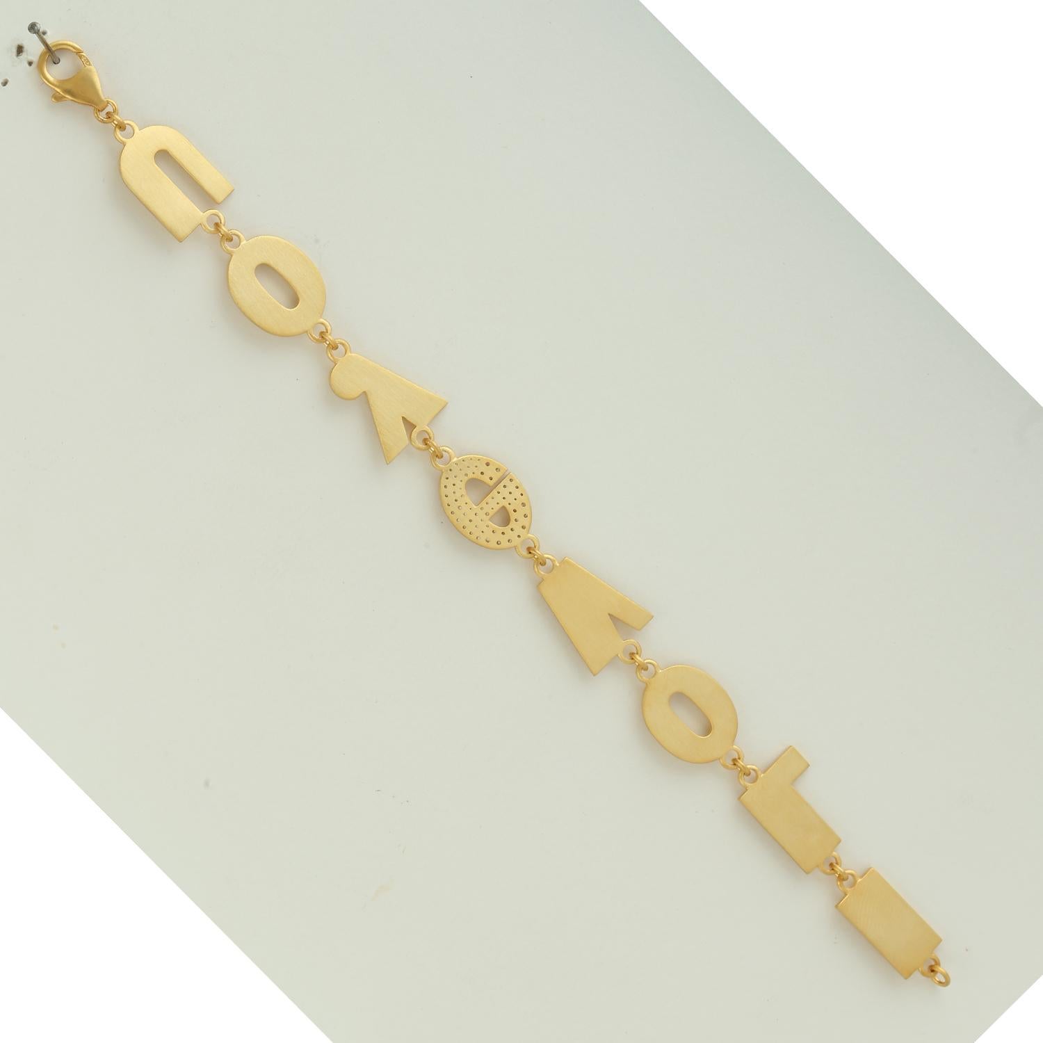 I LOVE YOU Gliederarmband aus 14 Karat Gelbgold mit Pavé-Diamanten (Gemischter Schliff)