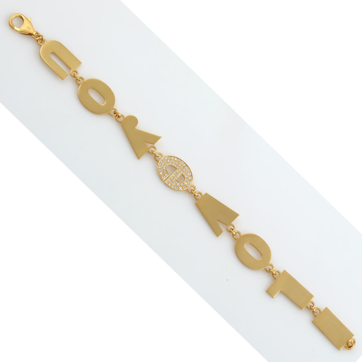 I LOVE YOU Gliederarmband aus 14 Karat Gelbgold mit Pavé-Diamanten im Zustand „Neu“ in New York, NY