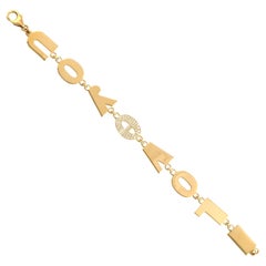 I LOVE YOU Pave Diamond Link Bracelet Made In 14K Yellow Gold
