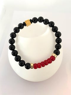 Black Agate and Coral I Love You Unisex Bracelet