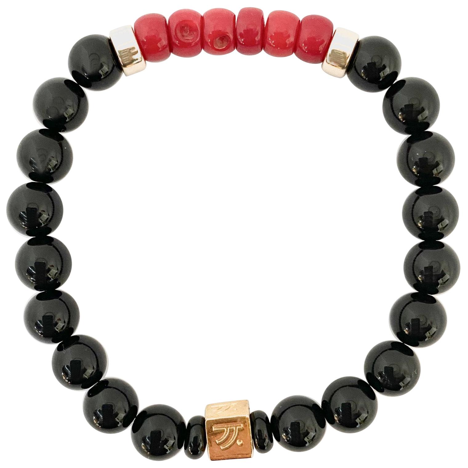 Black Agate and Coral I Love You Unisex Bracelet For Sale