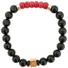 Black Agate and Coral I Love You Unisex Bracelet
