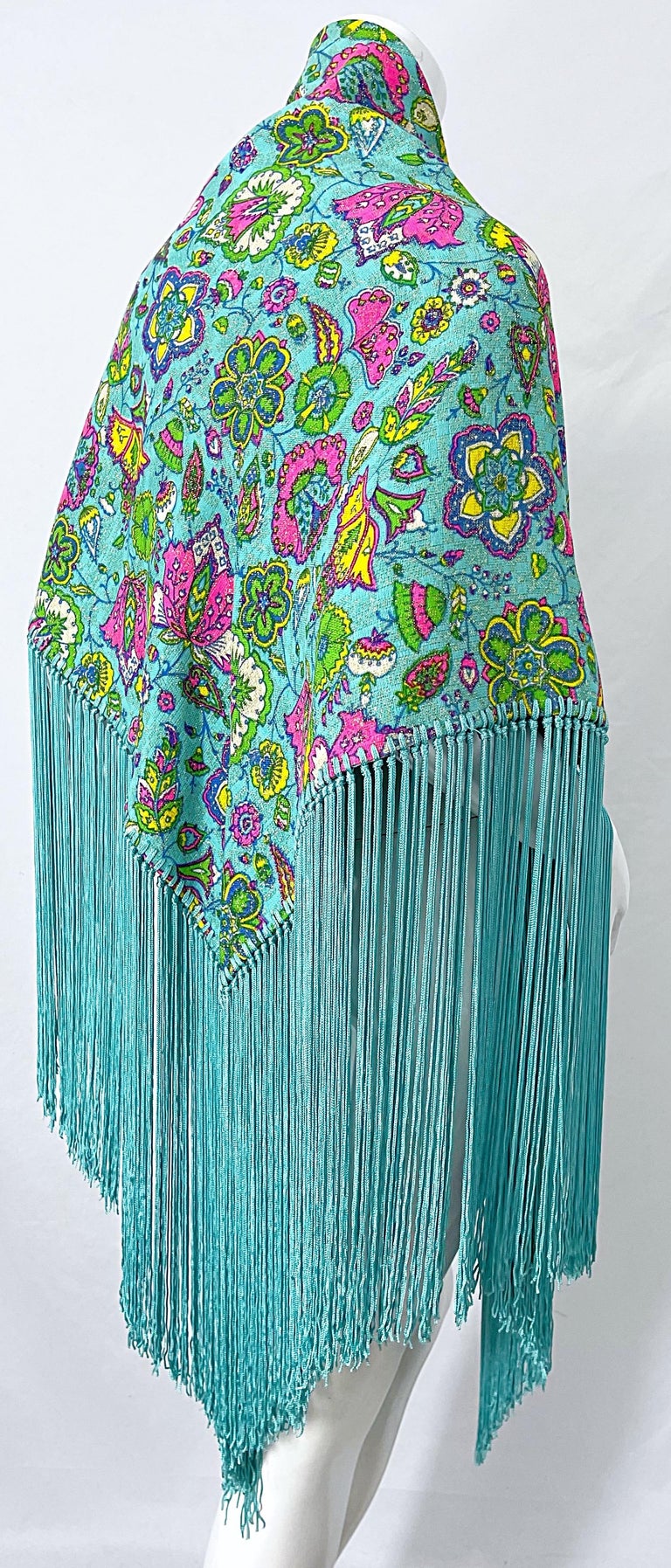 Boiled Wool Shawl, Turquoise Paisley