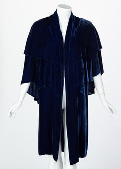 I Magnin & Co. Blue Silk velvet Evening Cape Coat, 1930s