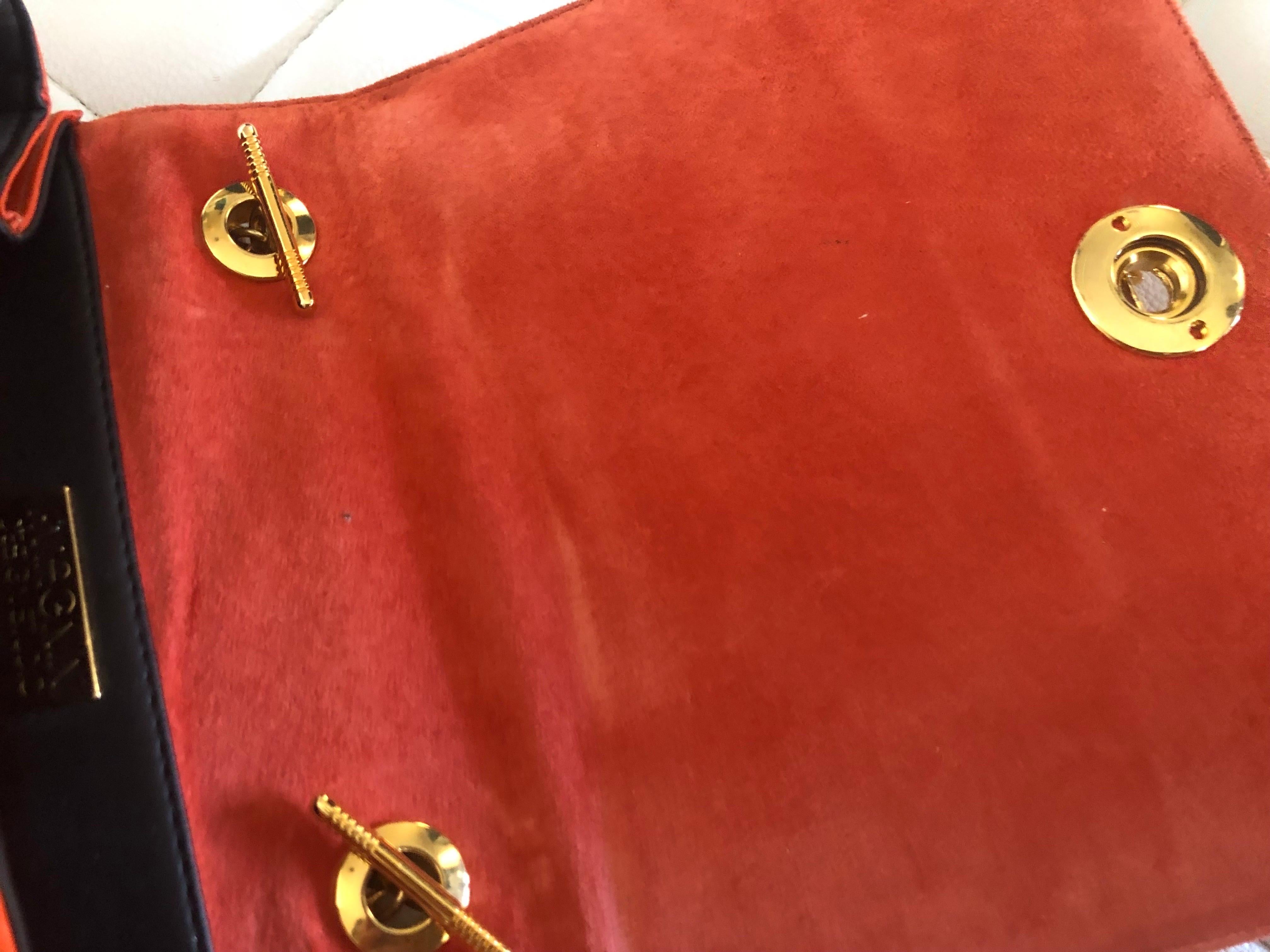 Red I Magnin Design Studio Orange Gold Chain Handbag, Italy 