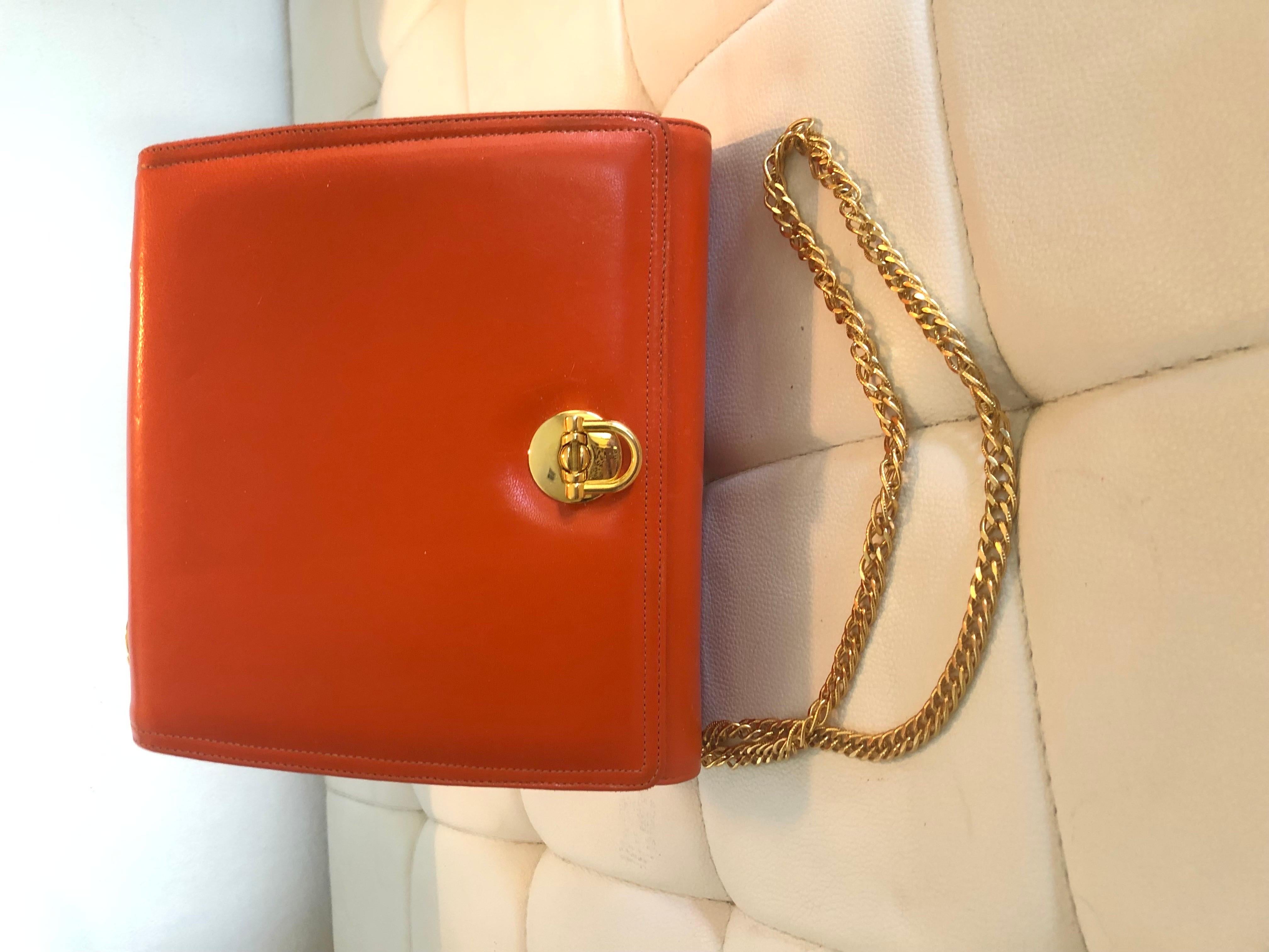 Women's I Magnin Design Studio Orange Gold Chain Handbag, Italy 