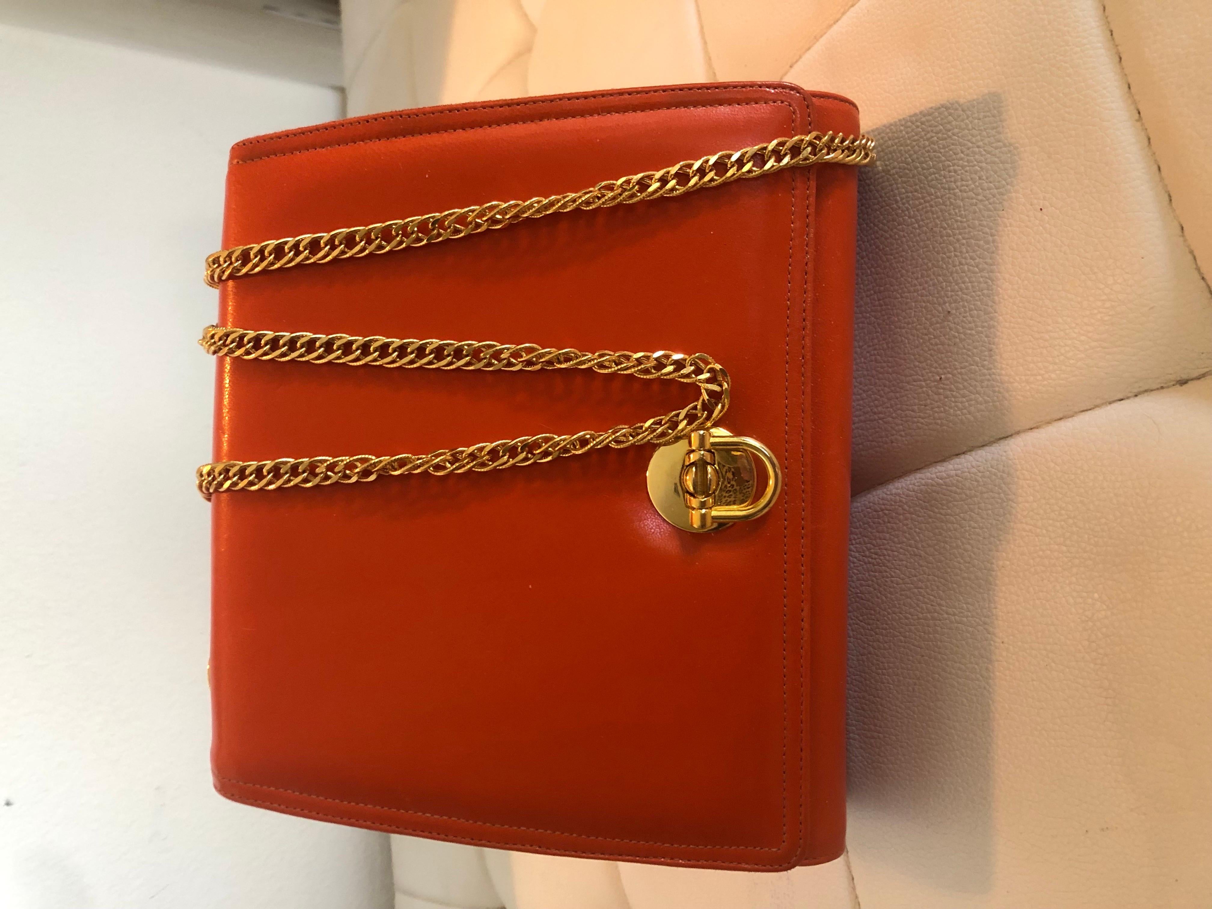 I Magnin Design Studio Orange Gold Chain Handbag, Italy  1