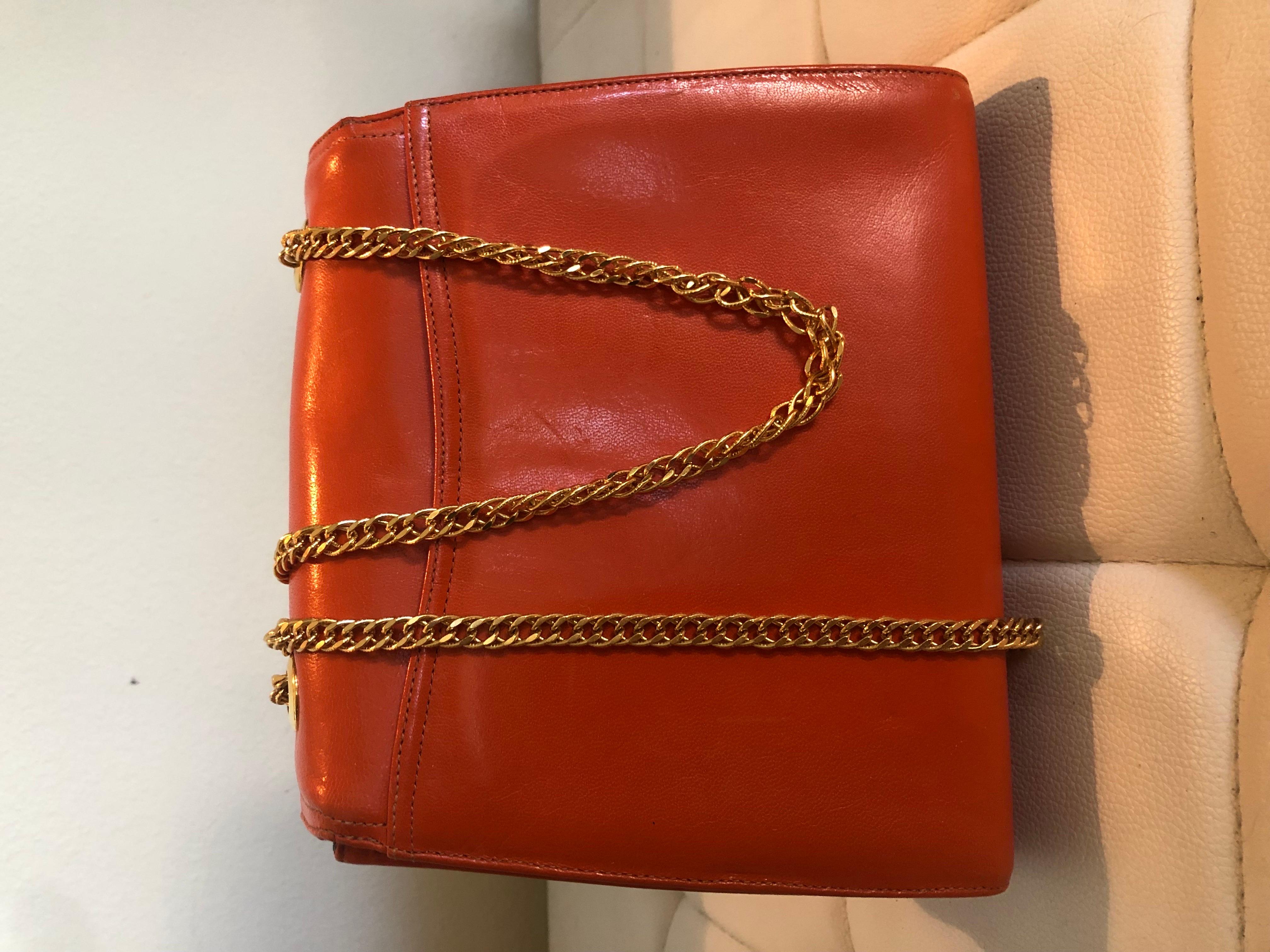I Magnin Design Studio Orange Gold Chain Handbag, Italy  2