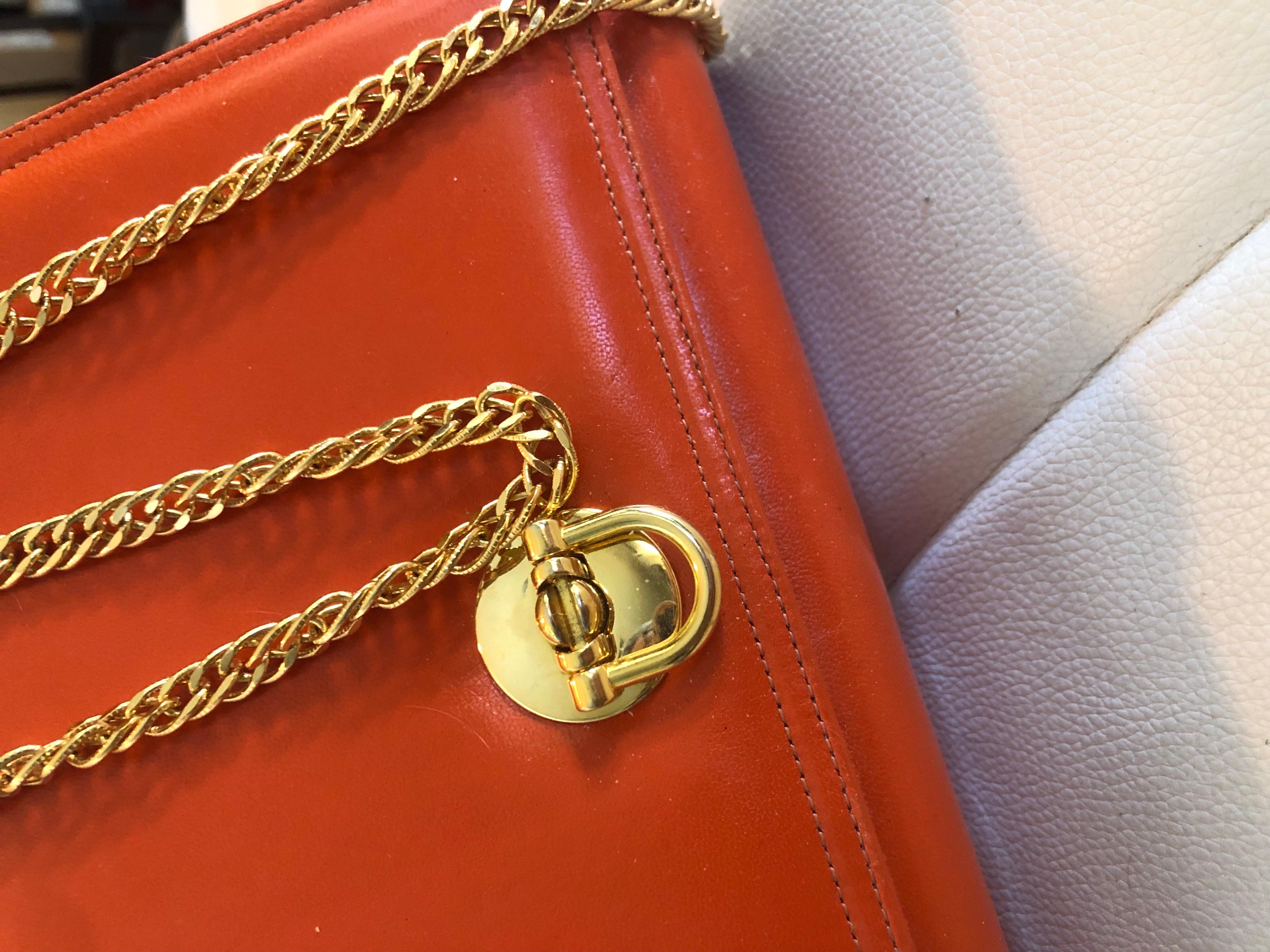 I Magnin Design Studio Orange Gold Chain Handbag, Italy  3