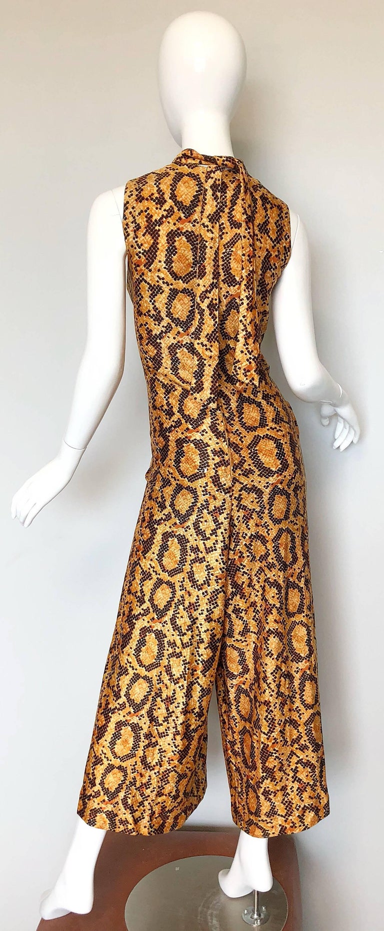 I Magnin Early 1970s Snakeskin Animal Print Wide Palazzo Leg Vintage Jumpsuit In Excellent Condition For Sale In San Diego, CA