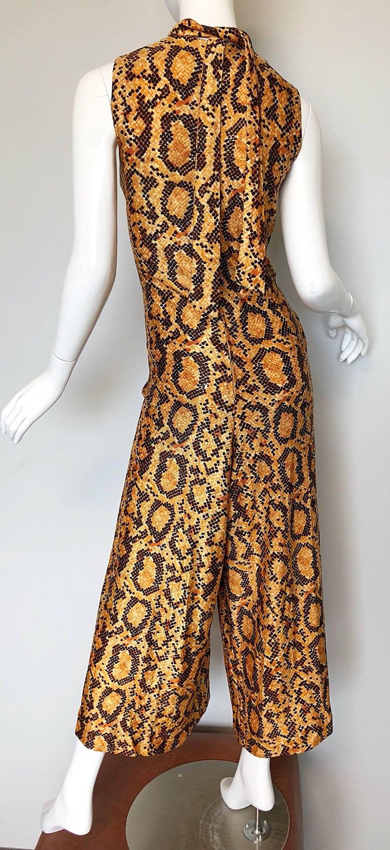I Magnin Early 1970s Snakeskin Animal Print Wide Palazzo Leg Vintage Jumpsuit For Sale 3