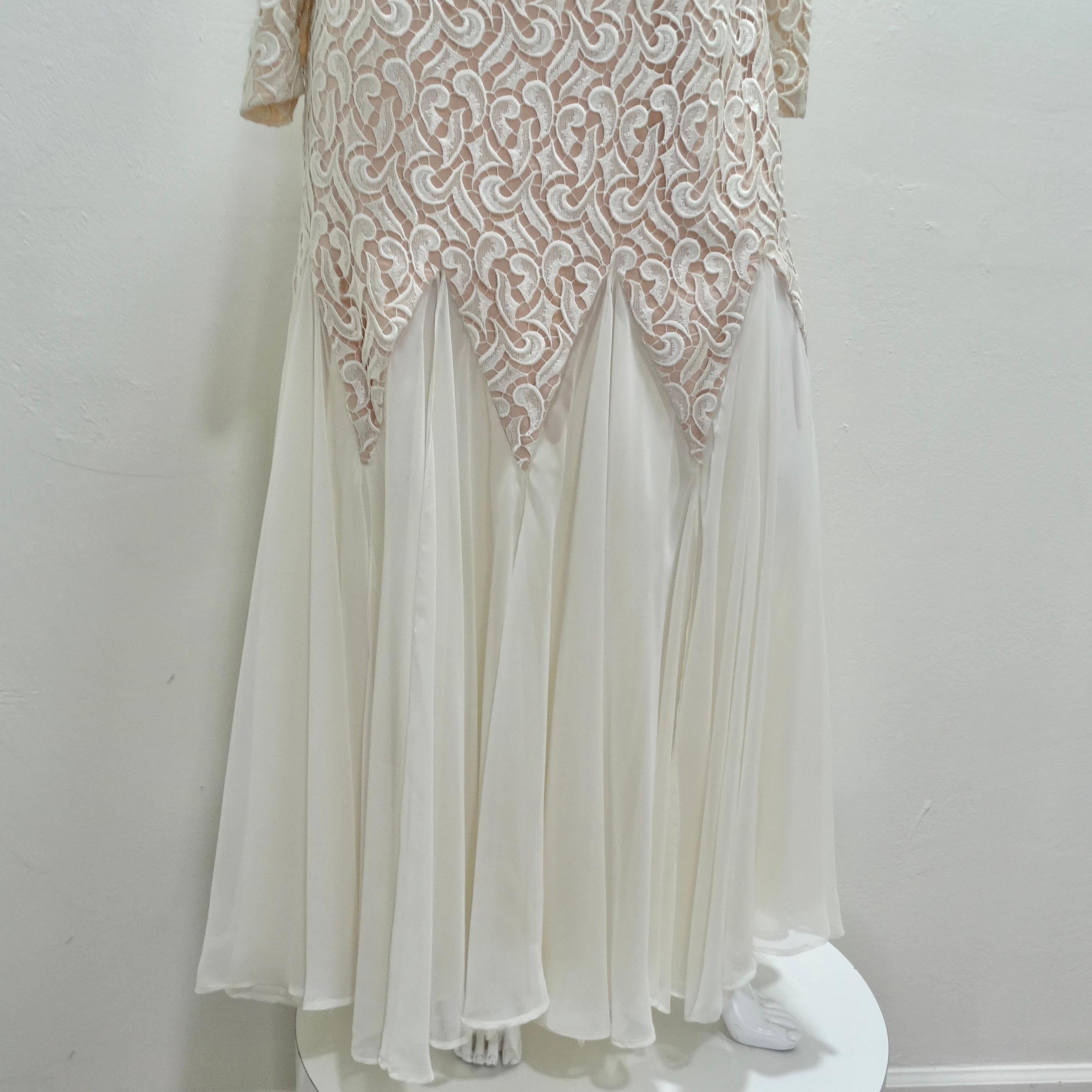 I Magnin Travilla 1980s White Lace Mermaid Bridal Dress In Good Condition For Sale In Scottsdale, AZ