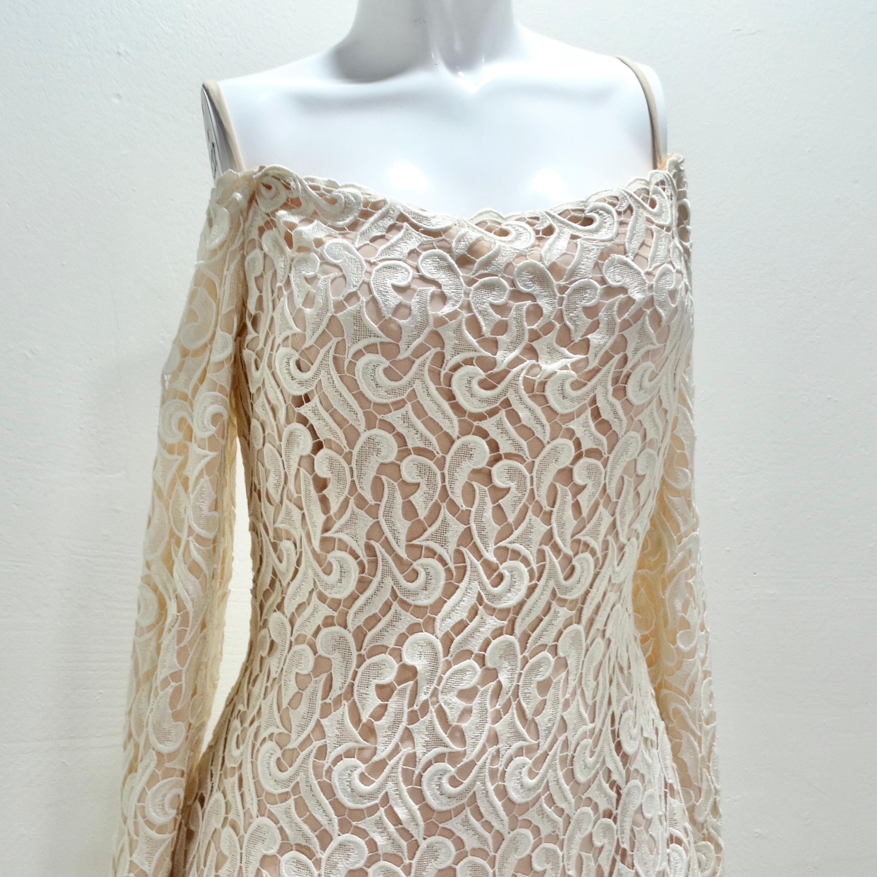 I Magnin Travilla - Robe de mariée en dentelle blanche des années 1980 Unisexe en vente