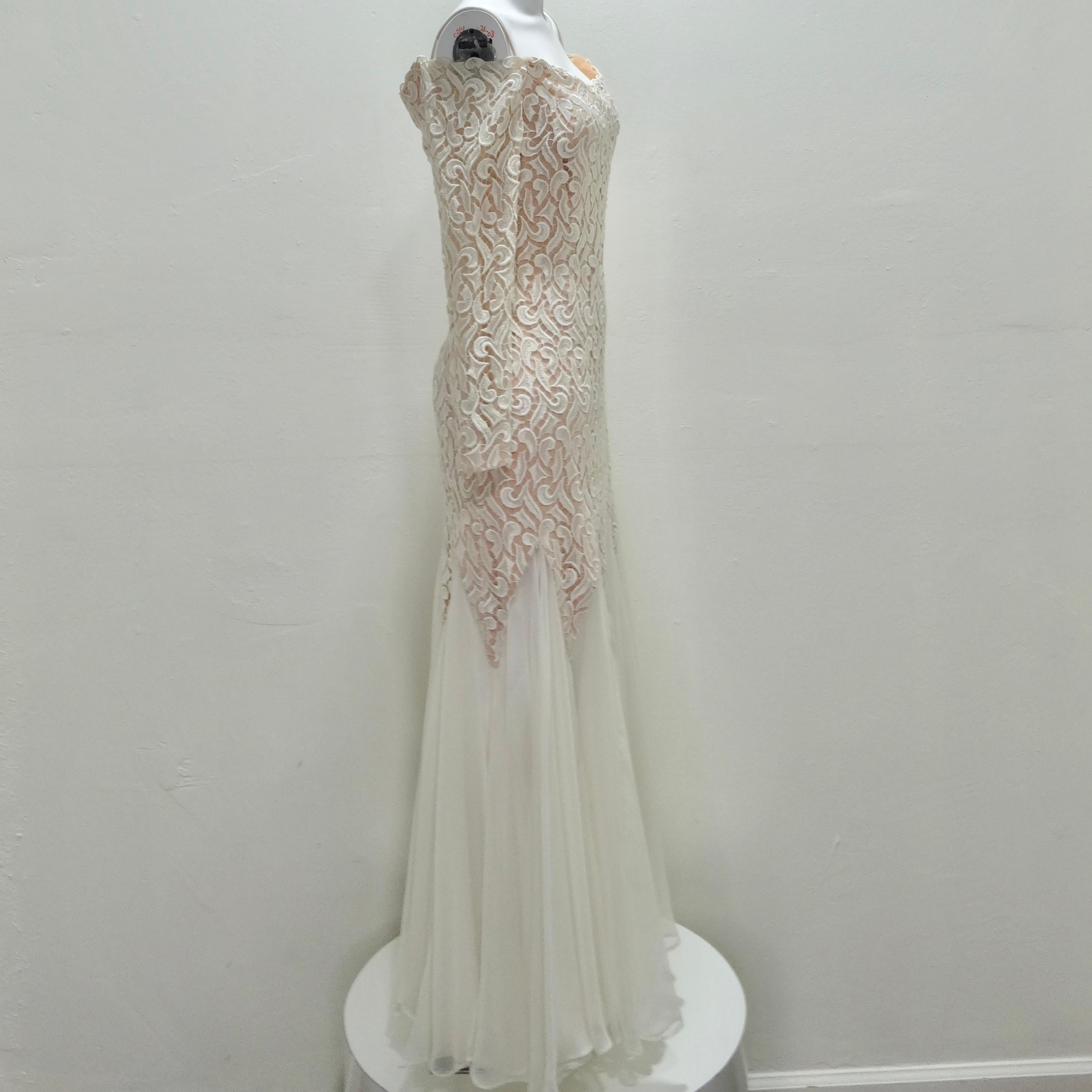 I Magnin Travilla 1980s White Lace Mermaid Bridal Dress For Sale 2