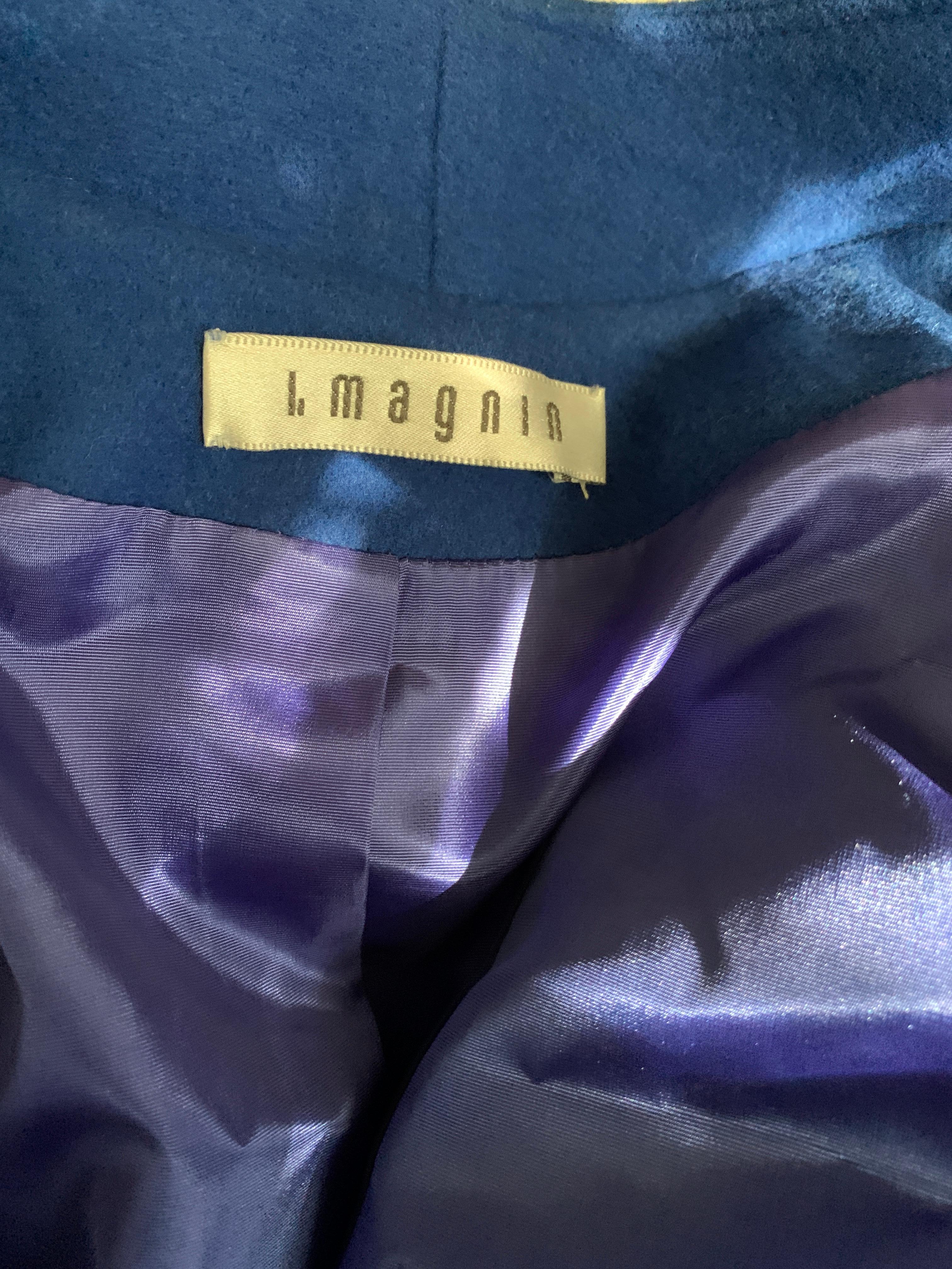 I Magnin Vintage Cobalt Blue Wool Double Breasted Modern Coat Size 10/12 For Sale 3