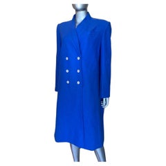 I Magnin Vintage Cobalt Blue Wool Double Breasted Modern Coat Size 10/12