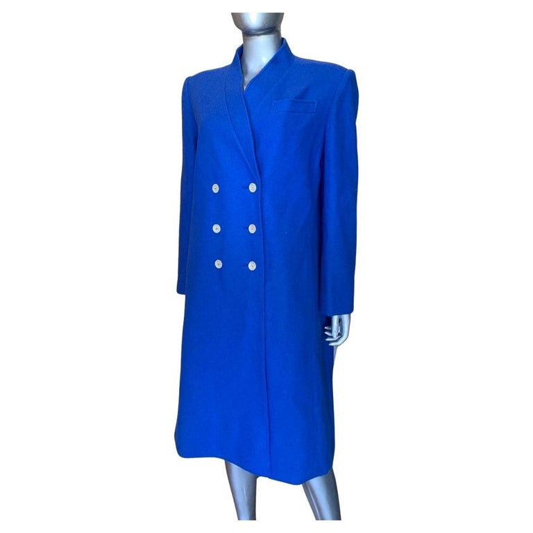 I Magnin Vintage Cobalt Blue Wool Double Breasted Modern Coat Size 10/12 For Sale
