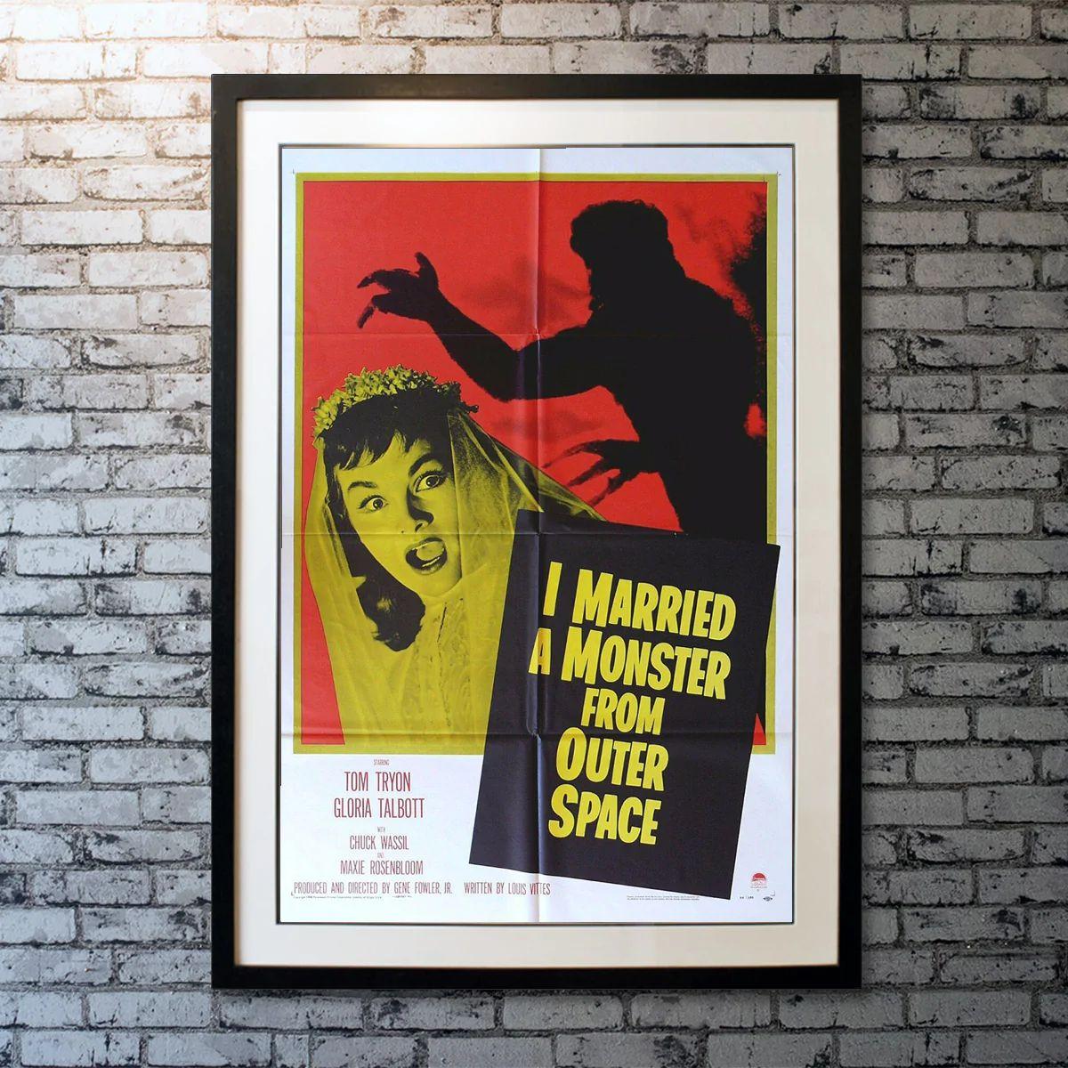 I Married A Monster From Outer Space, unframed poster, 1958.

Original one sheet (27 X 41 inches). Aliens arrive on earth to possess the bodies of humans. One of their first victims is a young man, whose new wife soon realizes something is wrong