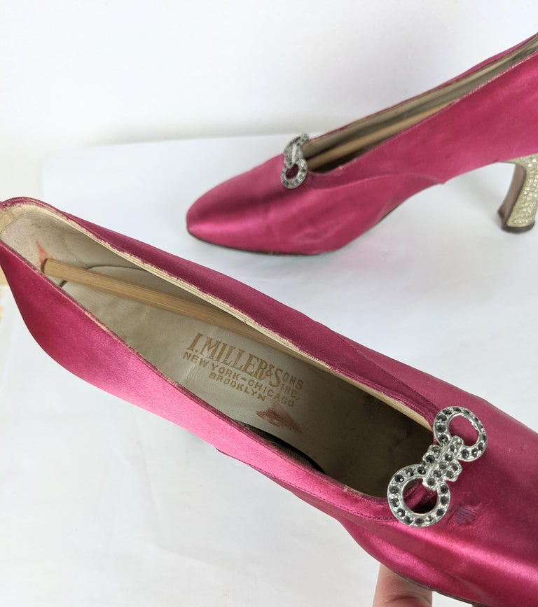 I. Miller Art Deco Flapper Shoes with Pave Heels For Sale 2