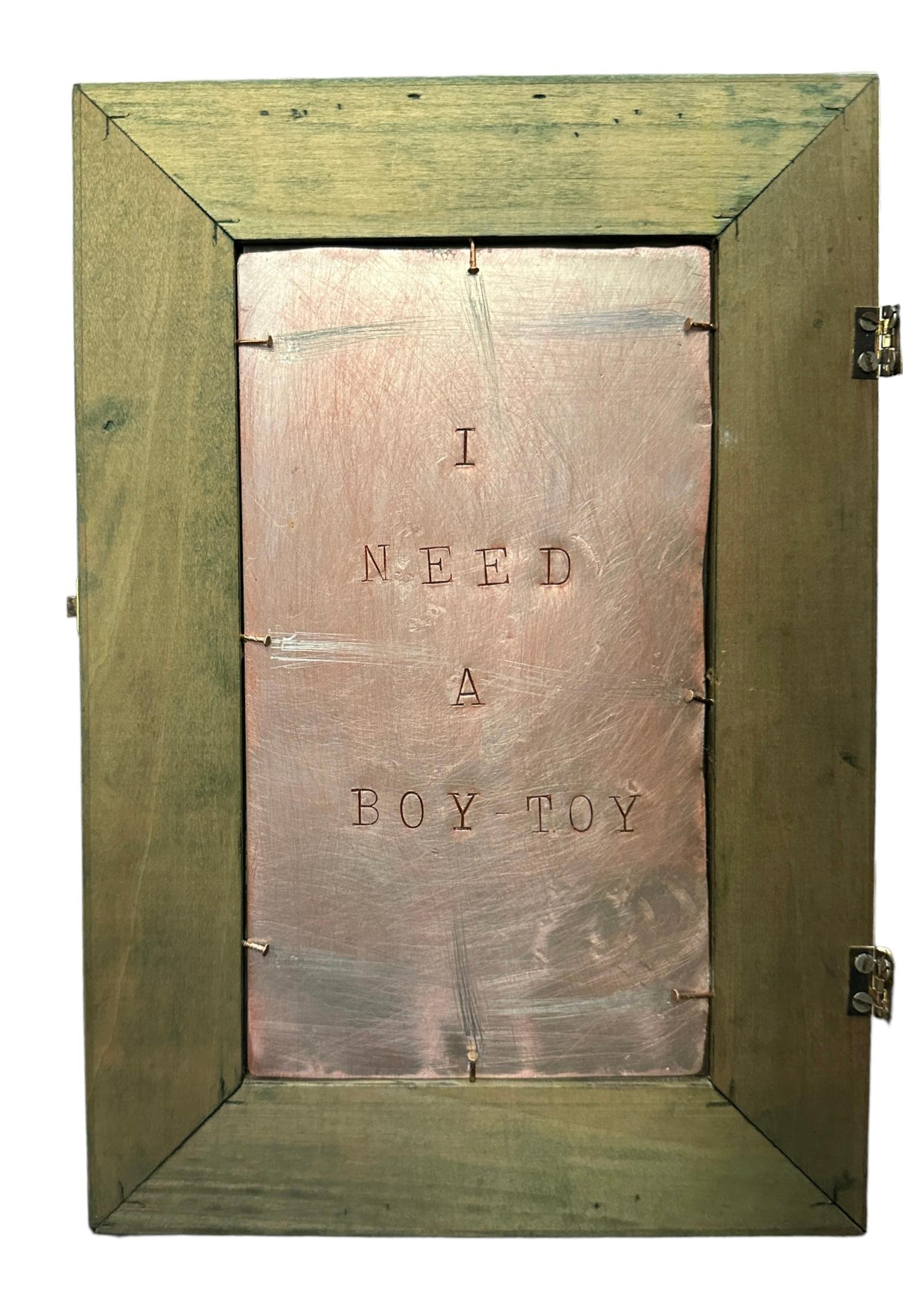 American I Need a Boy-Toy, Vanity Mirror, Mixed Media Objet D'art For Sale