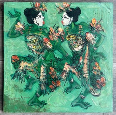 I Nyoman GUNARSA - Legong Hijau (Ballerine di Legong Verde) Olio su tela 1965-1975