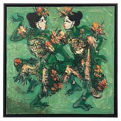 I Nyoman GUNARSA - Legong Hijau (Ballerine di Legong Verde) Olio su tela 1965-1975