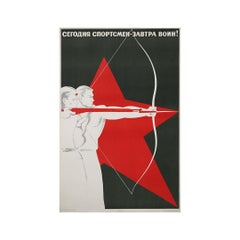 1966 original soviet poster : Today an athlete, tomorrow a warrior! - USSR