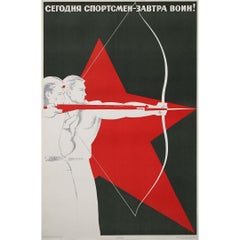 1966 original soviet poster : Today an athlete, tomorrow a warrior! - USSR