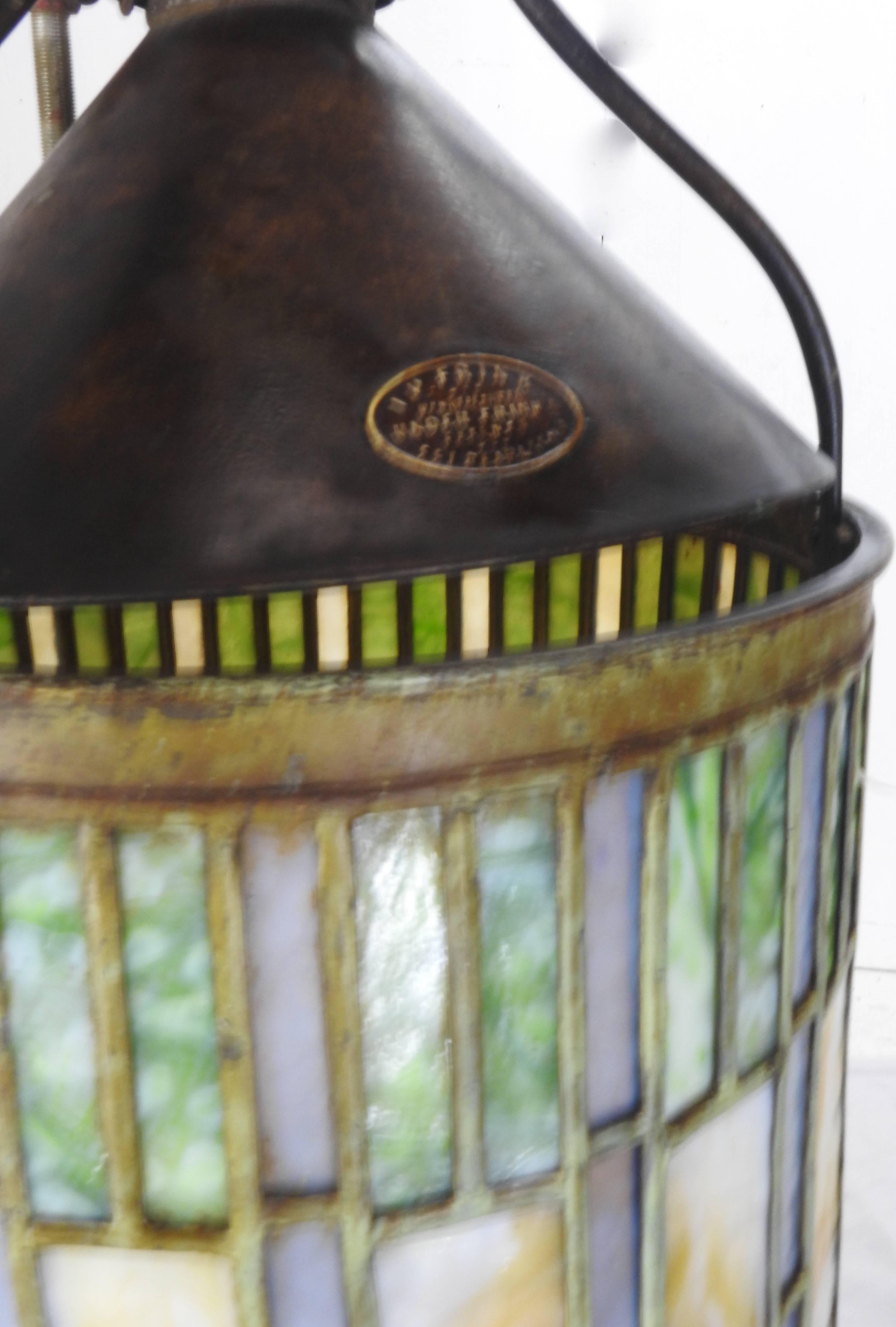 I. P. Frink Stained Glass Hanging Light Fixtures In Good Condition For Sale In Cookeville, TN