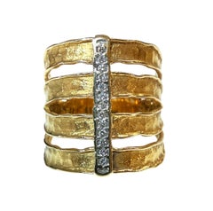 I. Reiss 14k Yellow Gold Matte Hammered .08 Carat Cut Out Ring Size 7