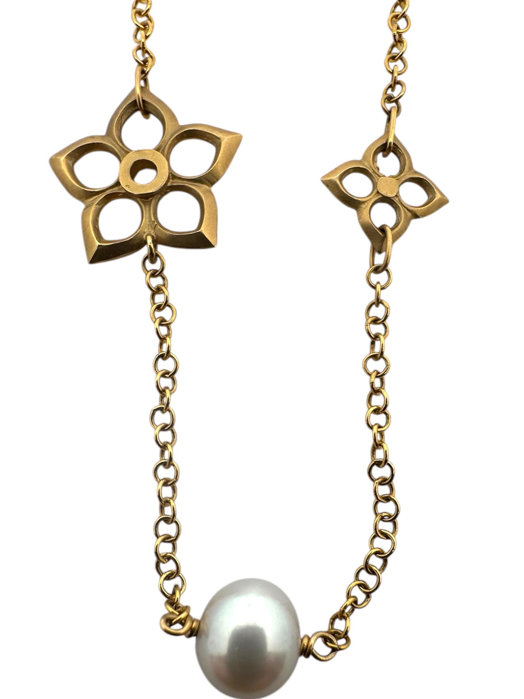 I. Reiss Halskette aus 14 Karat Gelbgold mit Blumen-Diamant-Motiv und Perle 36 Zoll Damen im Angebot