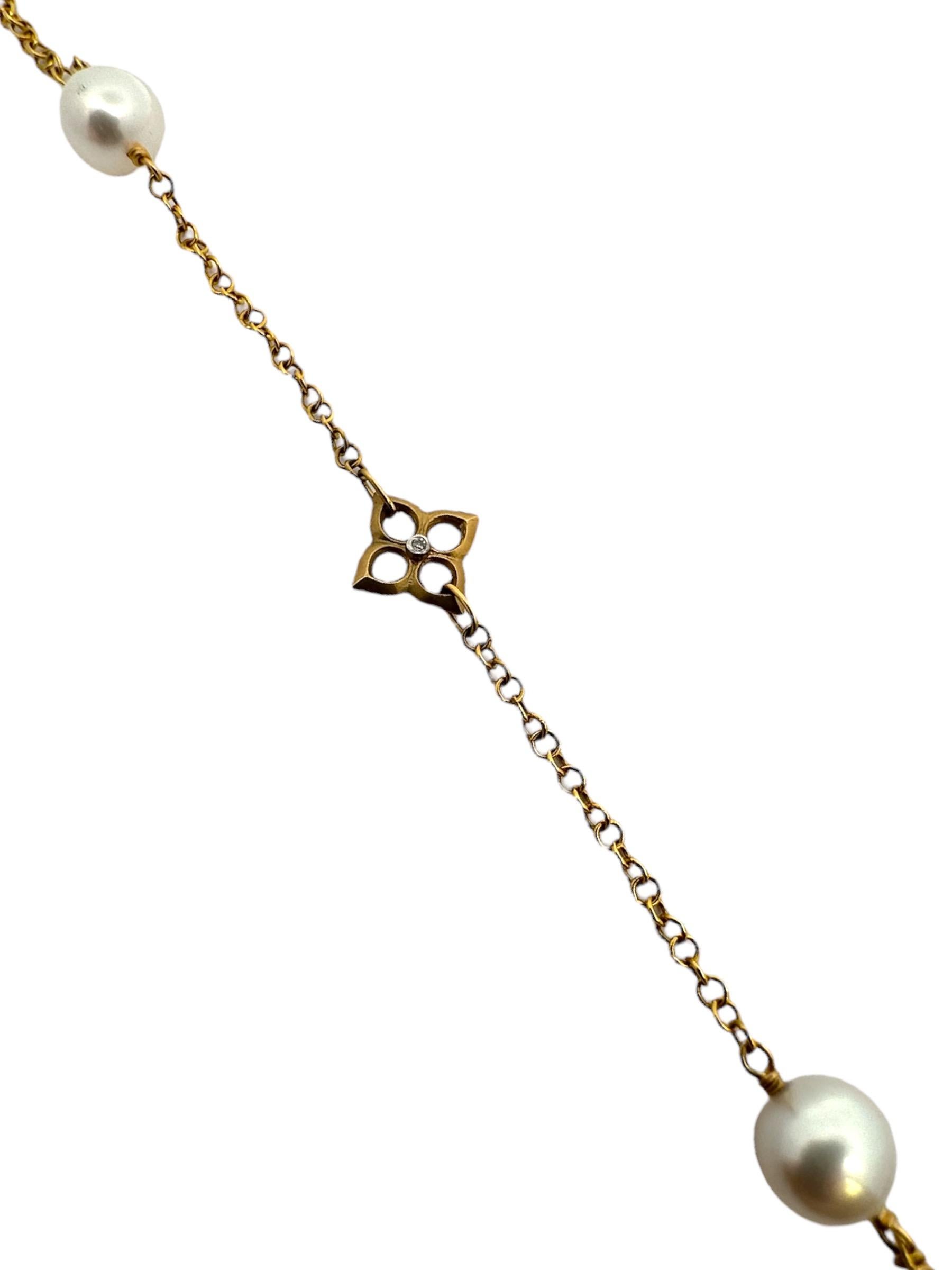 I. Reiss Halskette aus 14 Karat Gelbgold mit Blumen-Diamant-Motiv und Perle 36 Zoll im Angebot 2