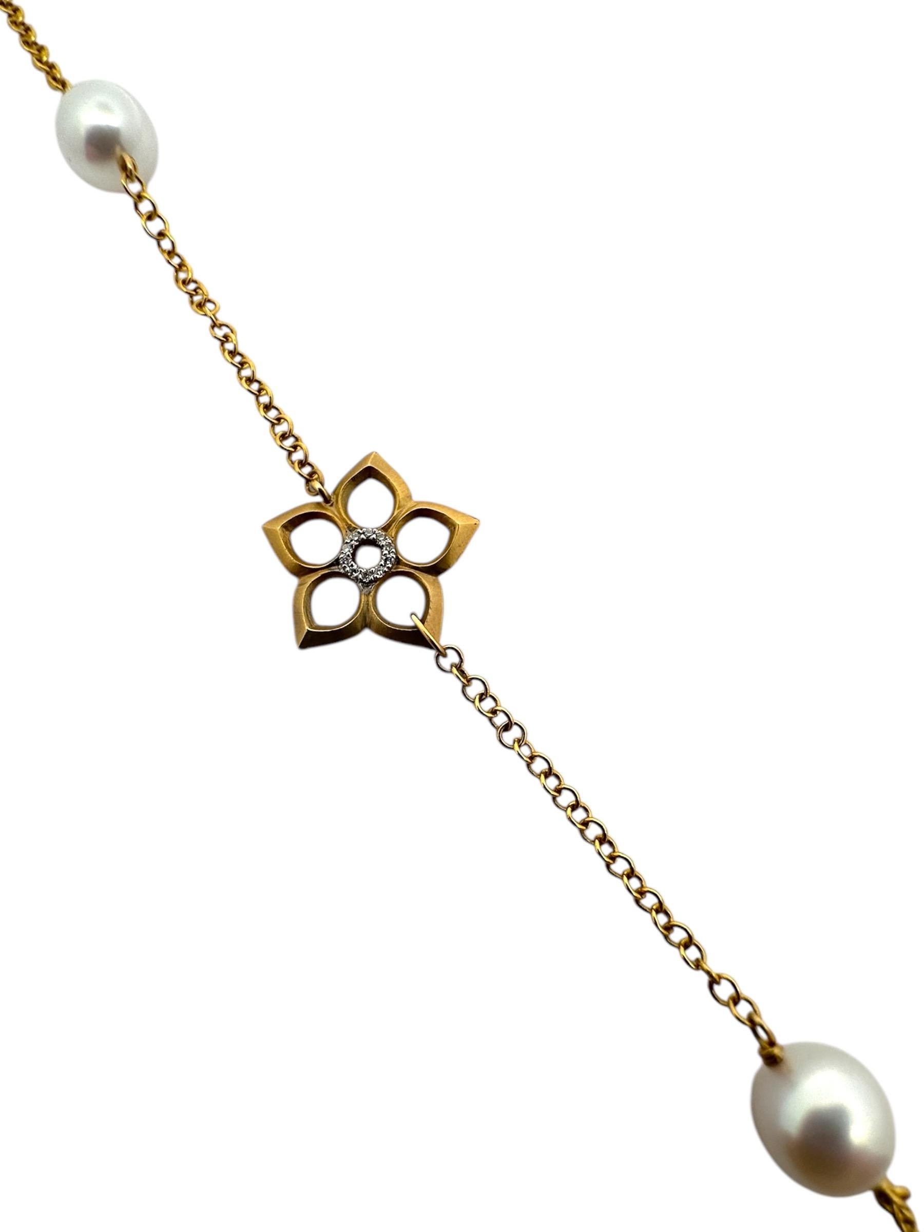 I. Reiss Halskette aus 14 Karat Gelbgold mit Blumen-Diamant-Motiv und Perle 36 Zoll im Angebot 3