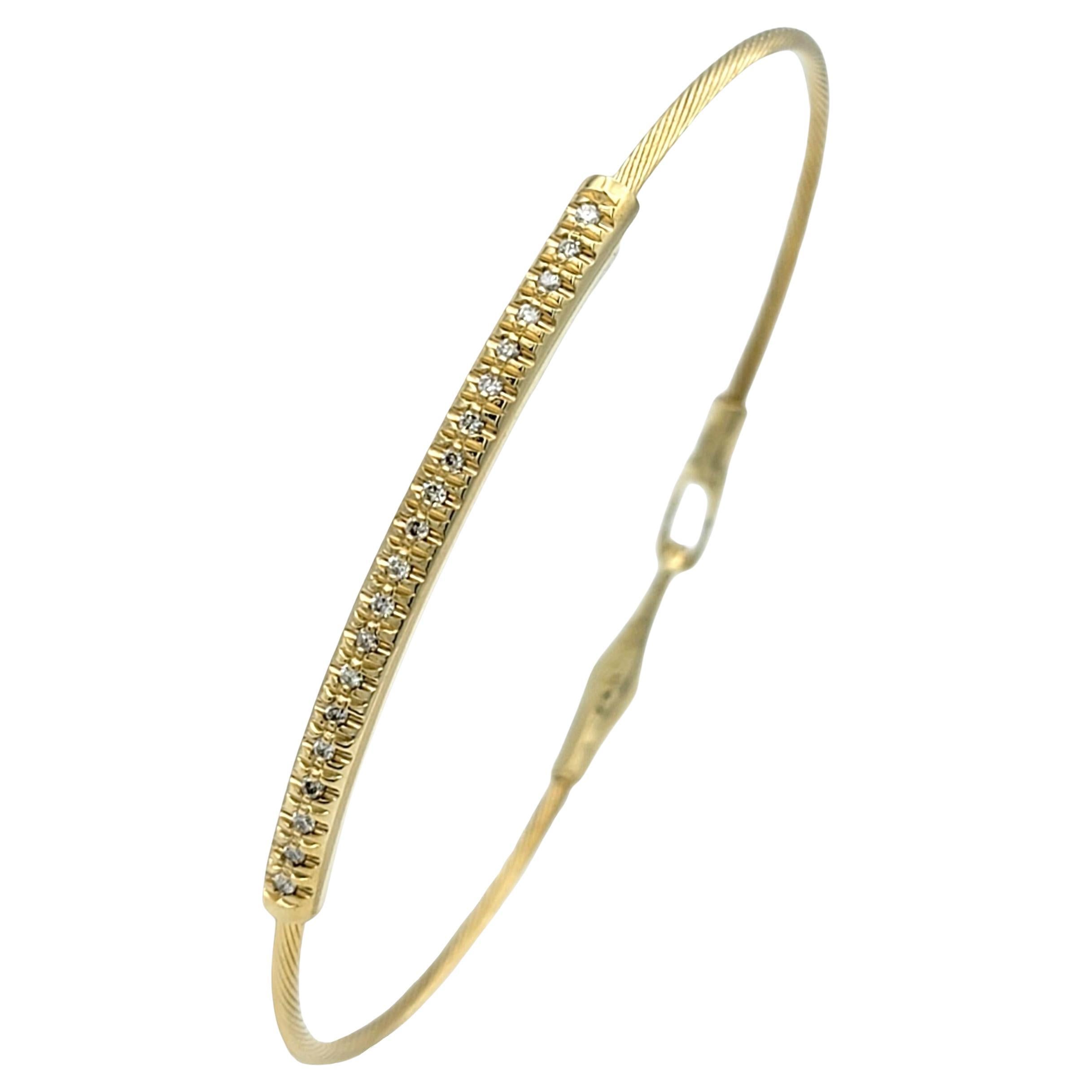 I. Reiss Pavé Diamond Bar Flexible Wire Bracelet in 14 Karat Yellow Gold For Sale