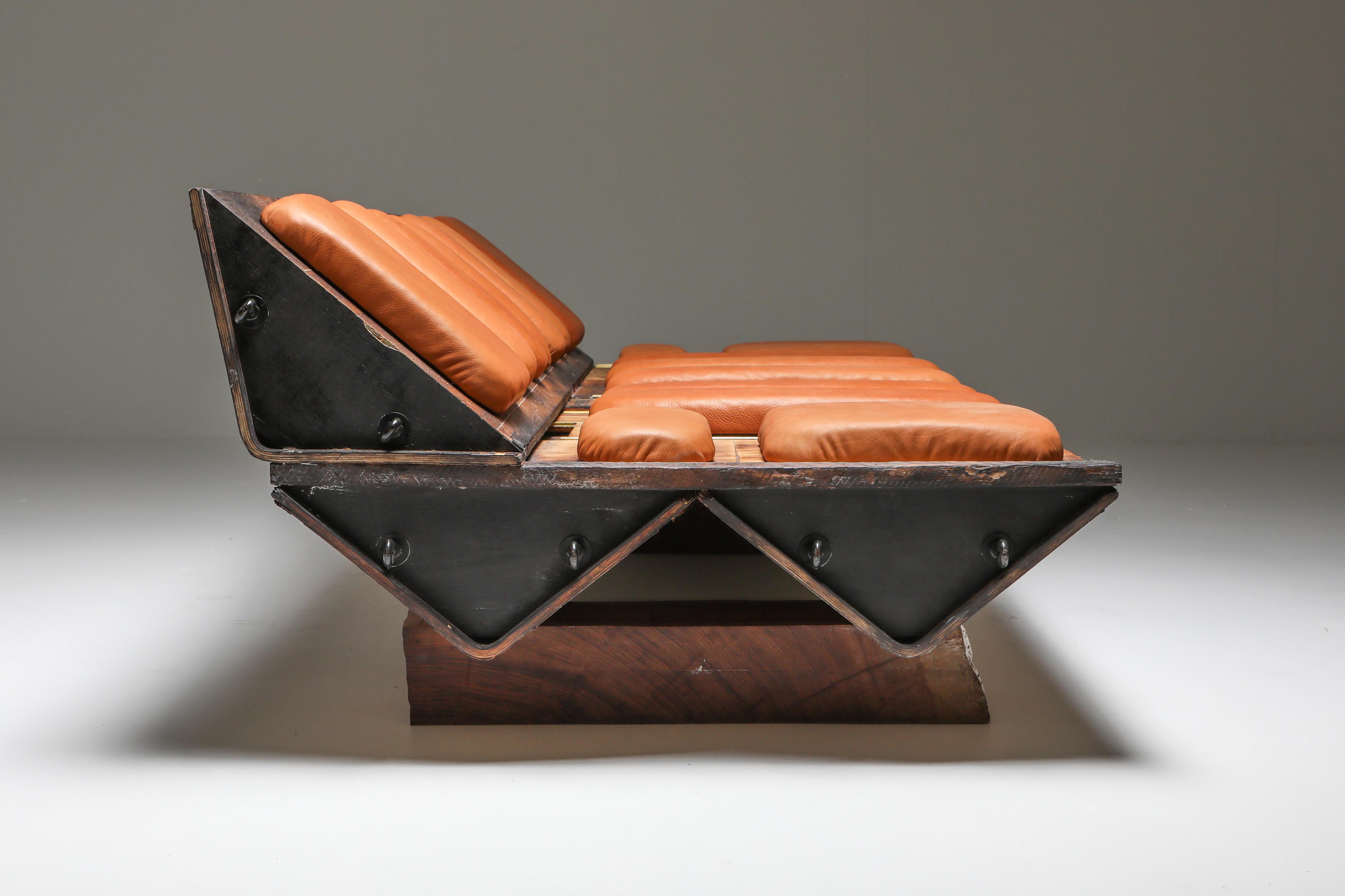 Contemporary 'I Studebaker' Assemblage Bench with Wooden and Leather Elements, Lionel Jadot For Sale