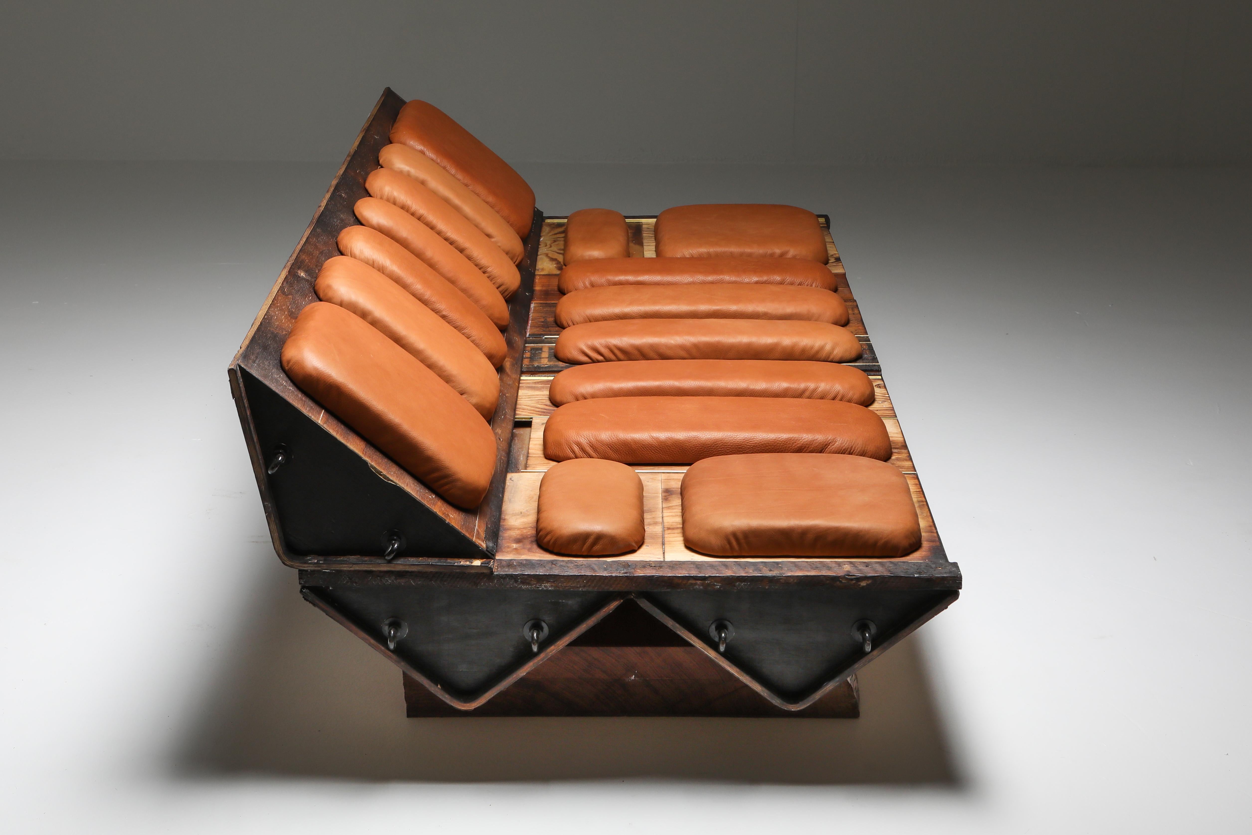 'I Studebaker' Assemblage Bench with Wooden and Leather Elements, Lionel Jadot For Sale 2