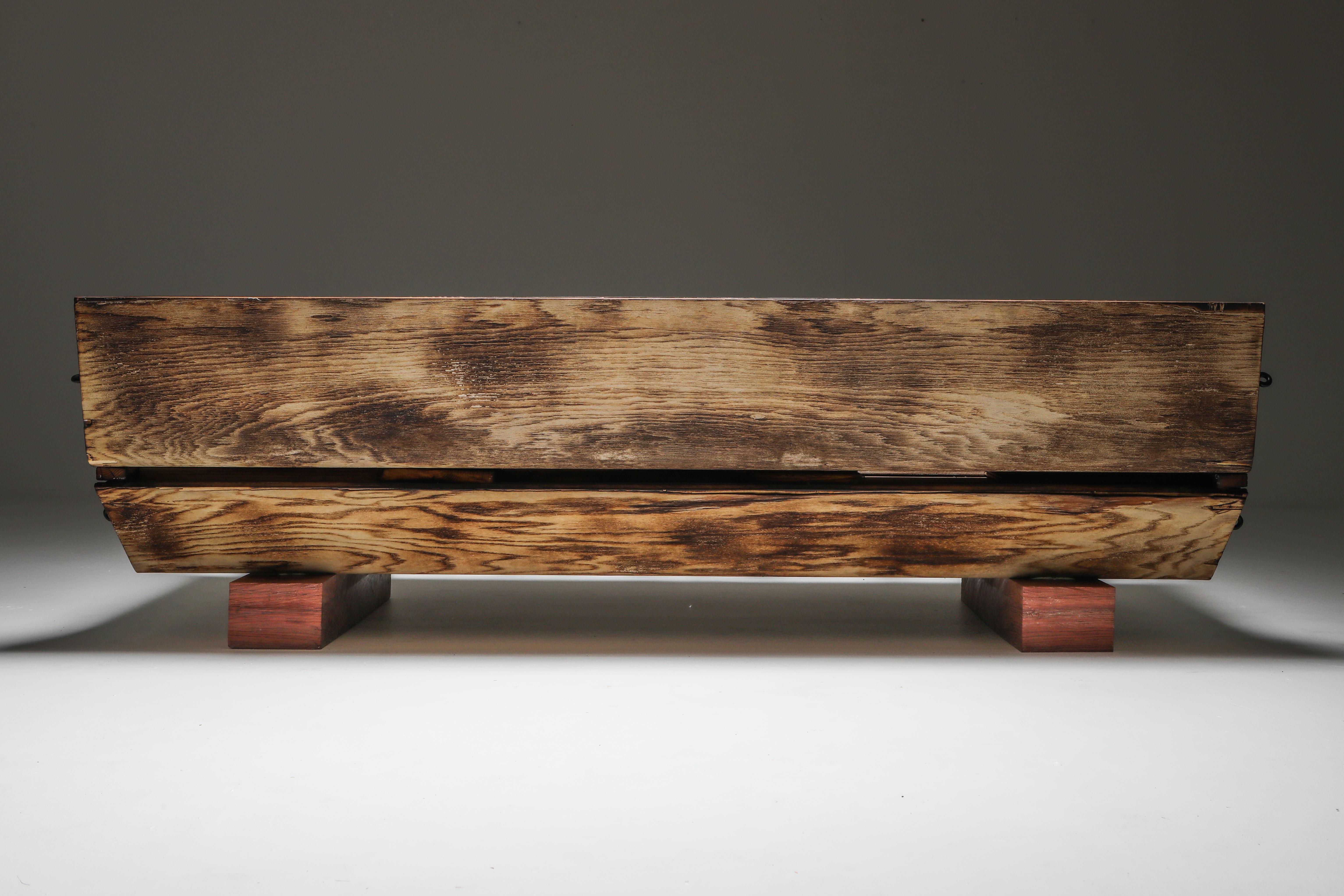Banc d'assemblage « I Studebaker » avec éléments en bois et en cuir, Lionel Jadot en vente 2