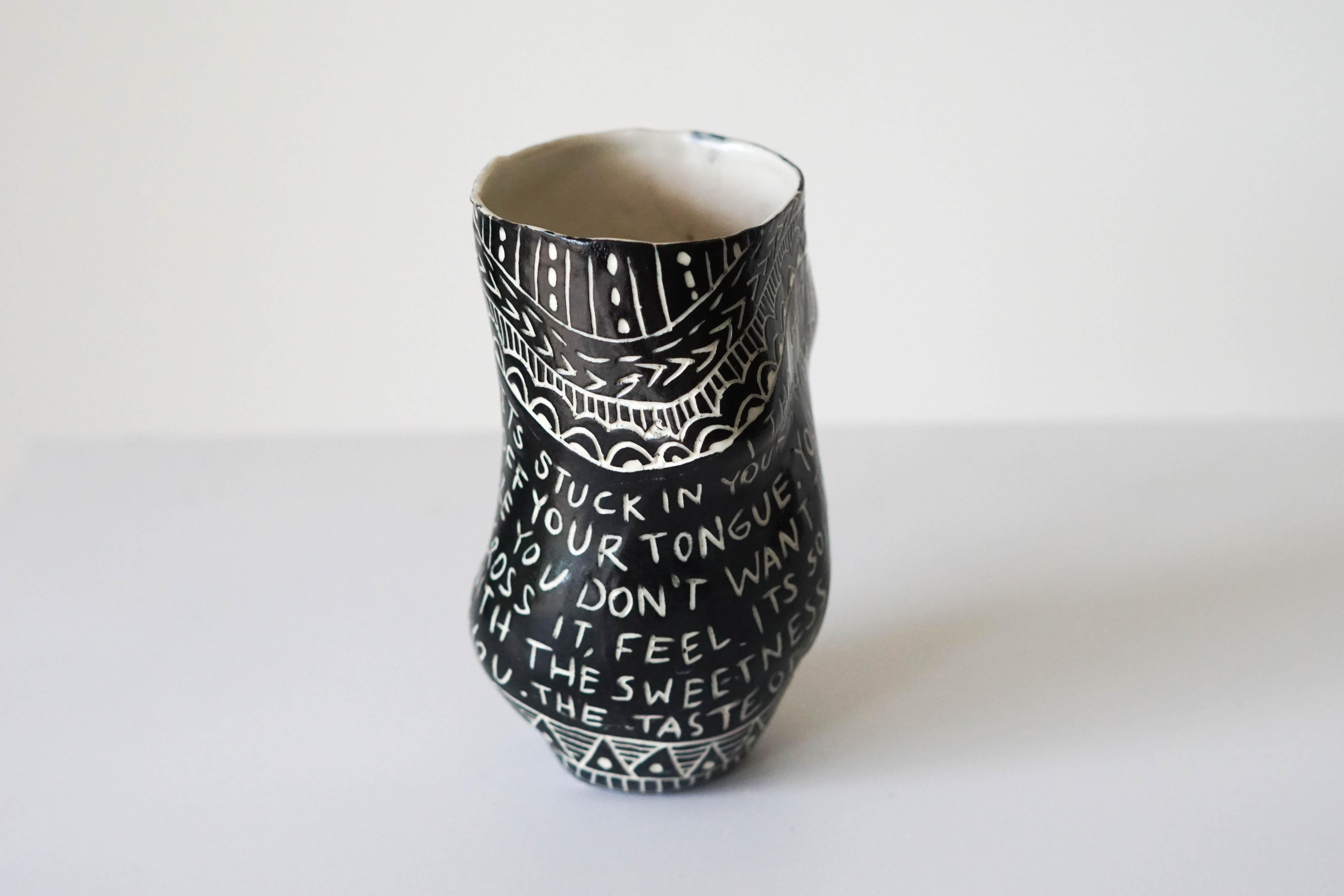 “I thought you swallowed my Love…” Porcelain Cup with Sgraffito Detailing 3