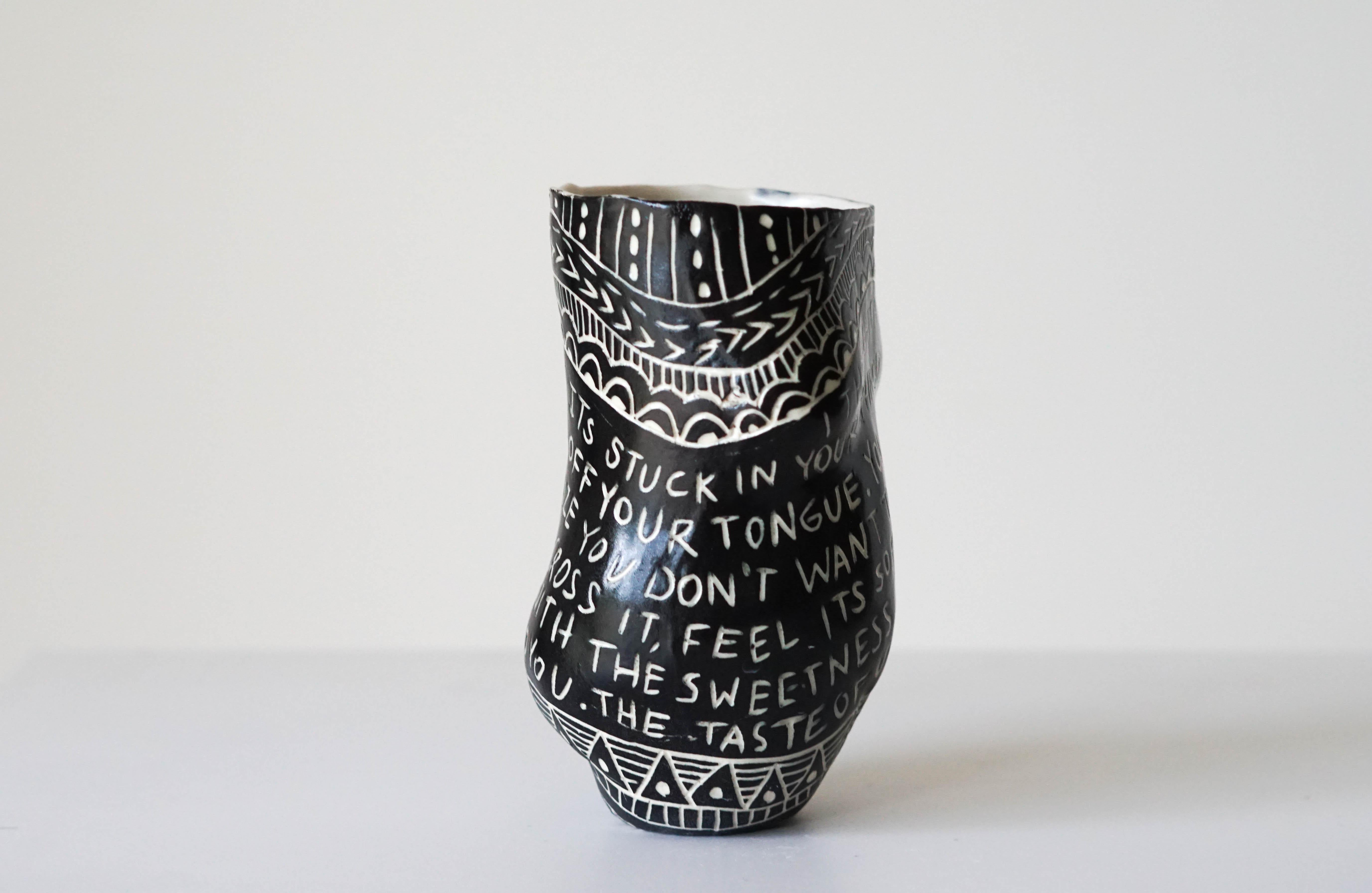 “I thought you swallowed my Love…” Porcelain Cup with Sgraffito Detailing 4