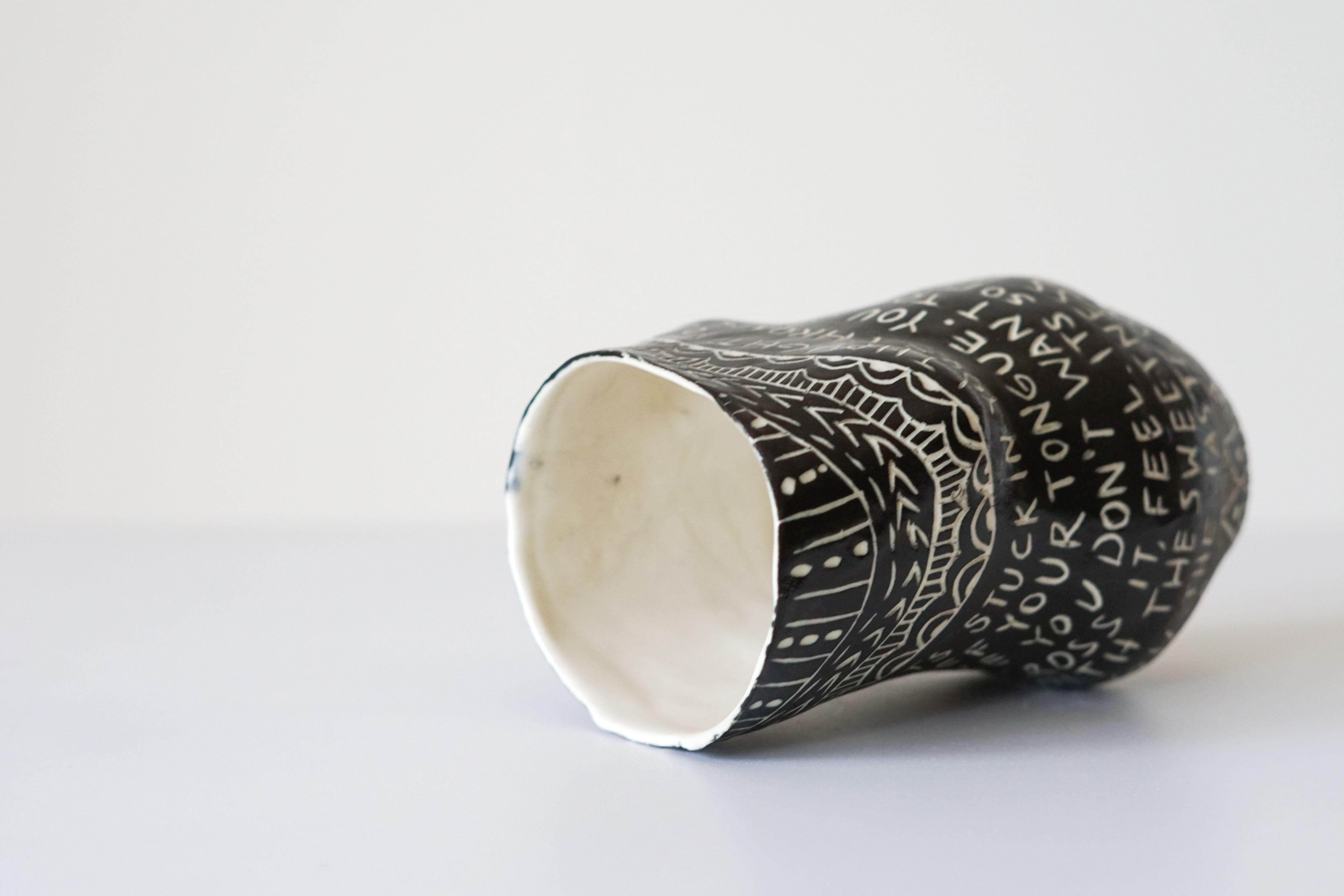 “I thought you swallowed my Love…” Porcelain Cup with Sgraffito Detailing 7