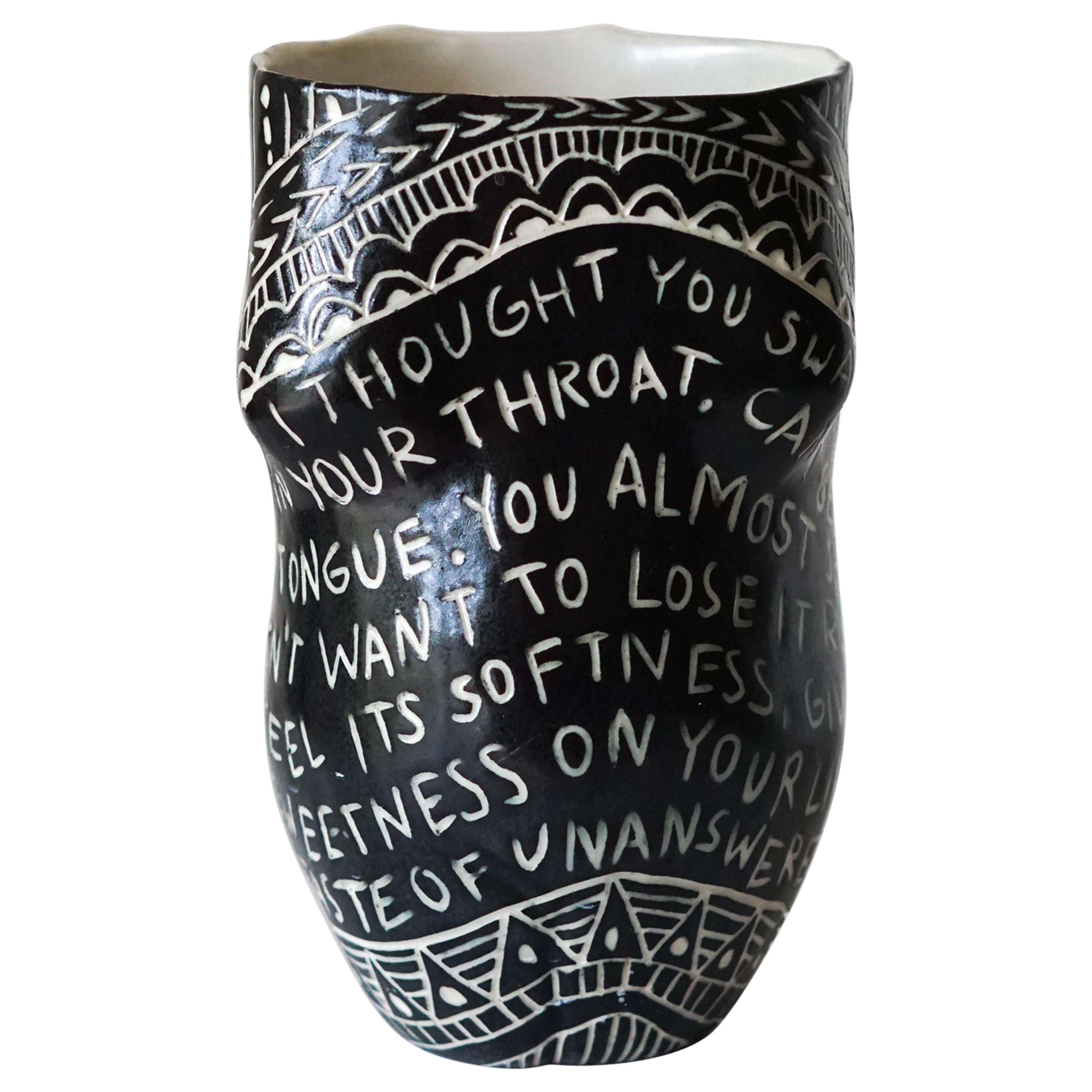 “I thought you swallowed my Love…” Porcelain Cup with Sgraffito Detailing