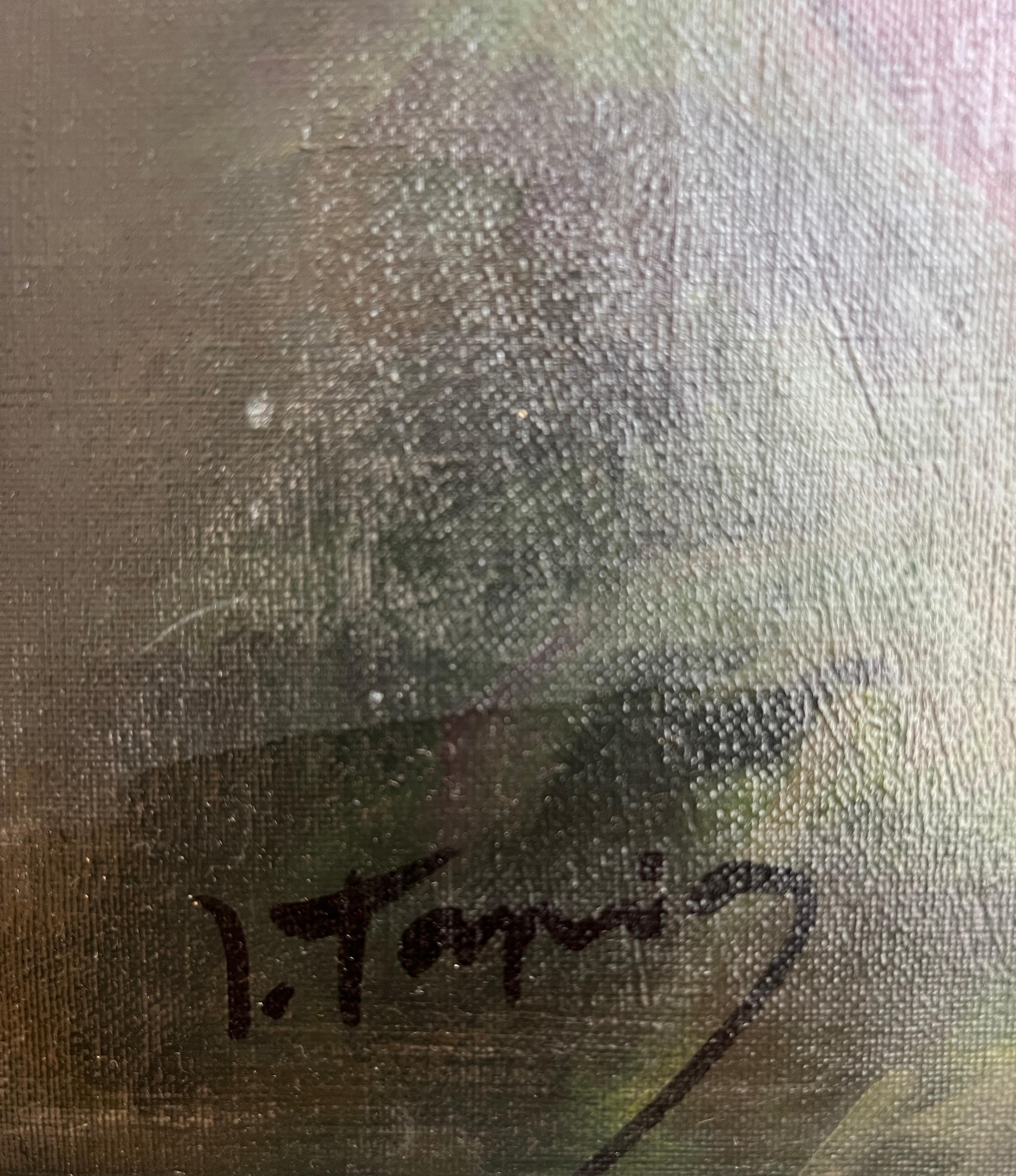 The man and the mug - Gray Figurative Painting by I Tomig