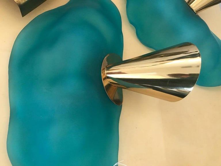 Mid-20th Century Pair of Mid Century Modern Turquoise Glass Wall Lights by I Tre, Italy For Sale